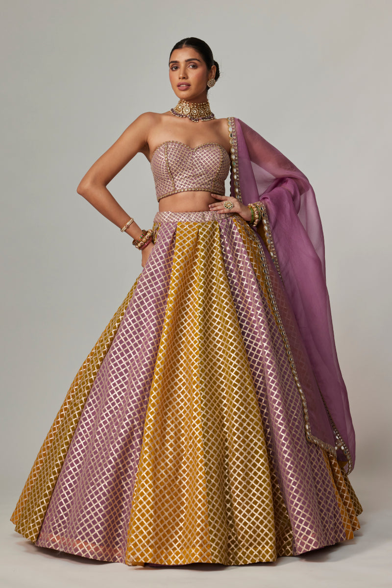 MUSTARD MULTICOLOR CORSET SKIRT WITH DUPATTA SET