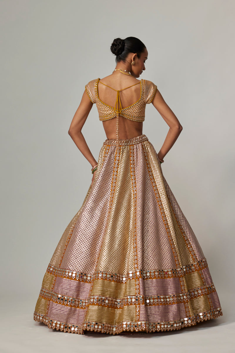MUSTARD MULTICOLOR HEAVY METALLIC LEHENGA WITH DOUBLE DUPATTA