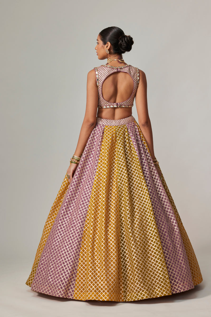 MUSTARD MULTICOLOR CROP TOP WITH DUPATTA