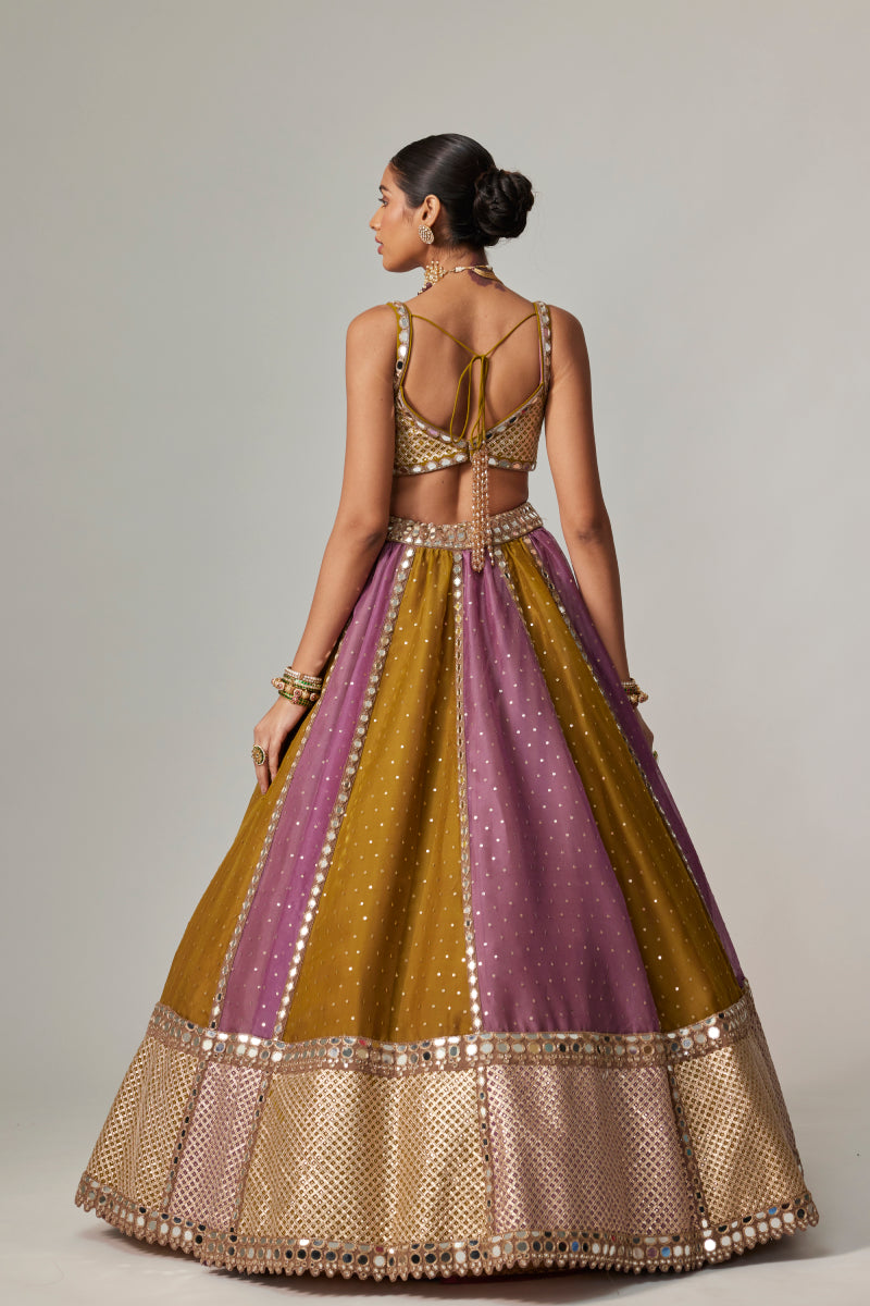 GREEN MULTICOLOR SEQUIN SCATTER LEHENGA SET