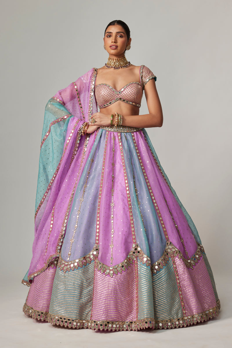 MAUVE MULTICOLOR SEQUINS SCATTER LEHENGA WITH CAP SLEEVE BLOUSE