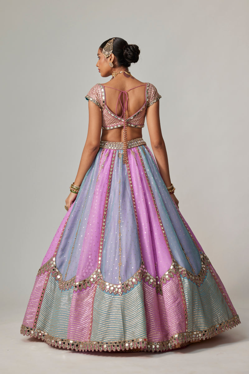 MAUVE MULTICOLOR SEQUINS SCATTER LEHENGA WITH CAP SLEEVE BLOUSE