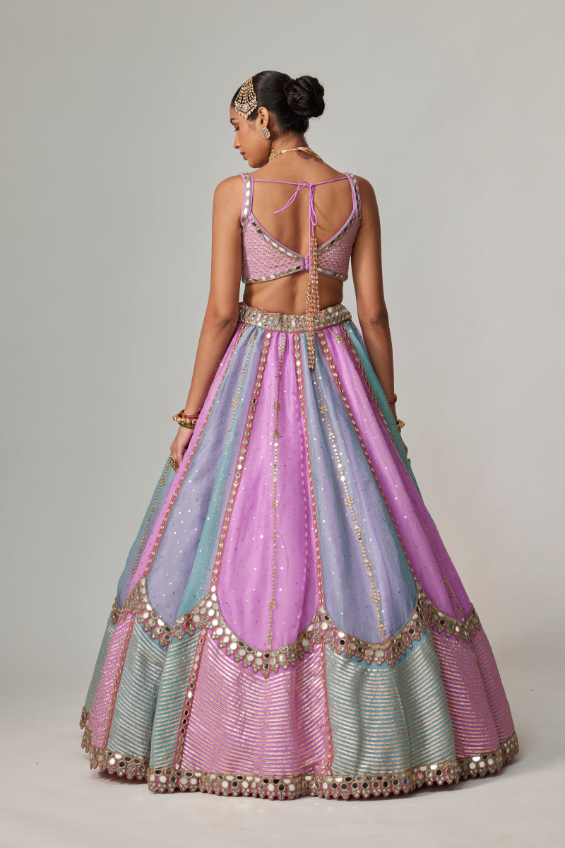 MAUVE MULTICOLOR SEQUIN SCATTERED LEHENGA WITH SWEETHEART NECK BLOUSE