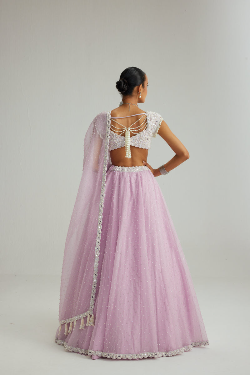 Lavender mirror and pearl lehenga set