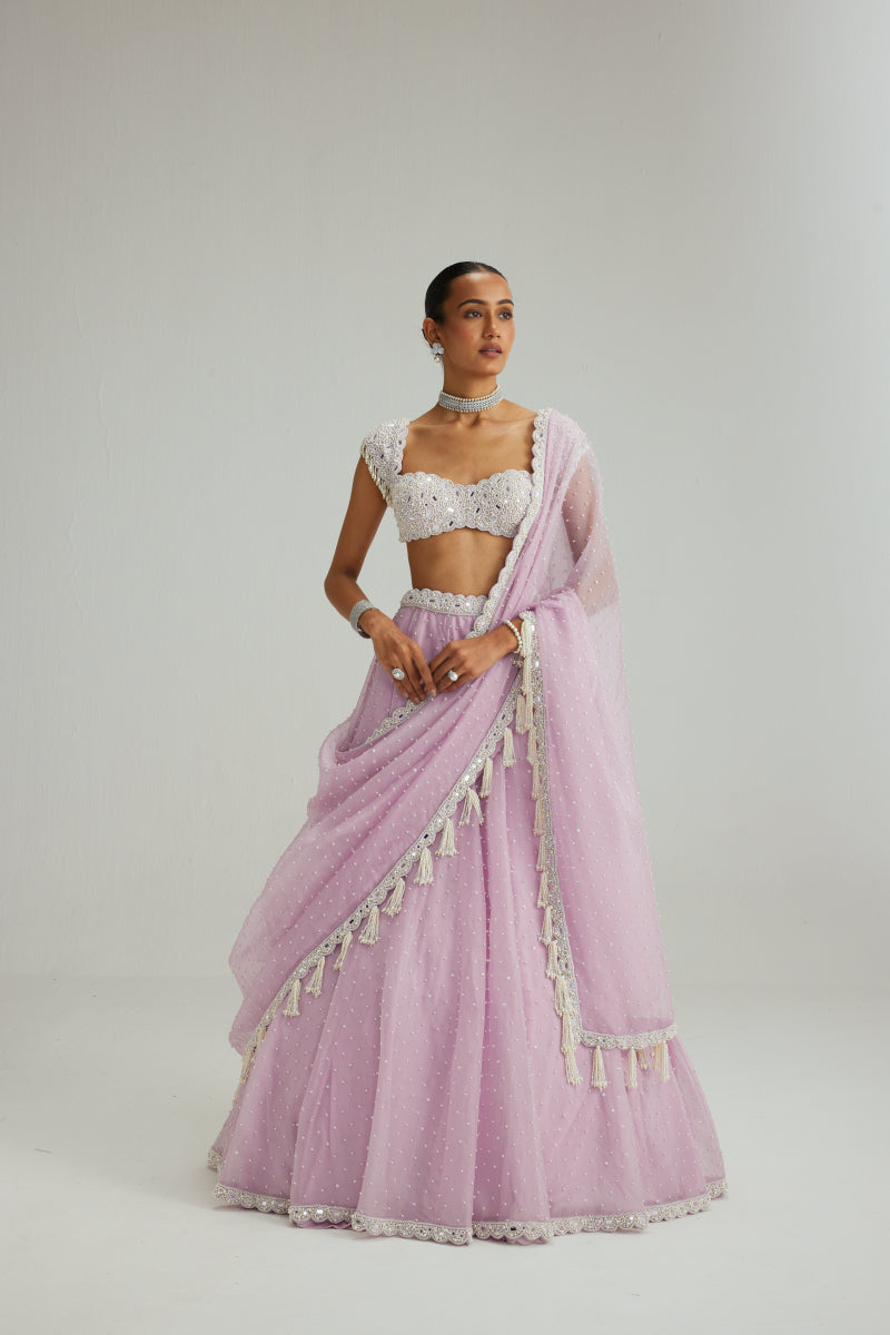 Lavender mirror and pearl lehenga set