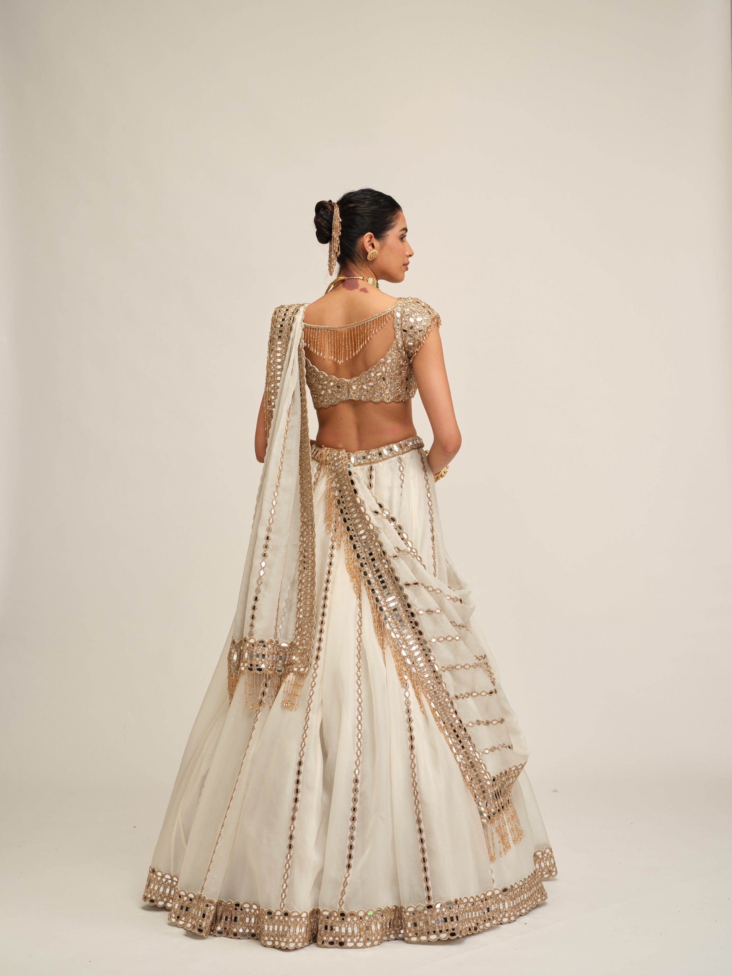 Off White Linear Lehenga Set