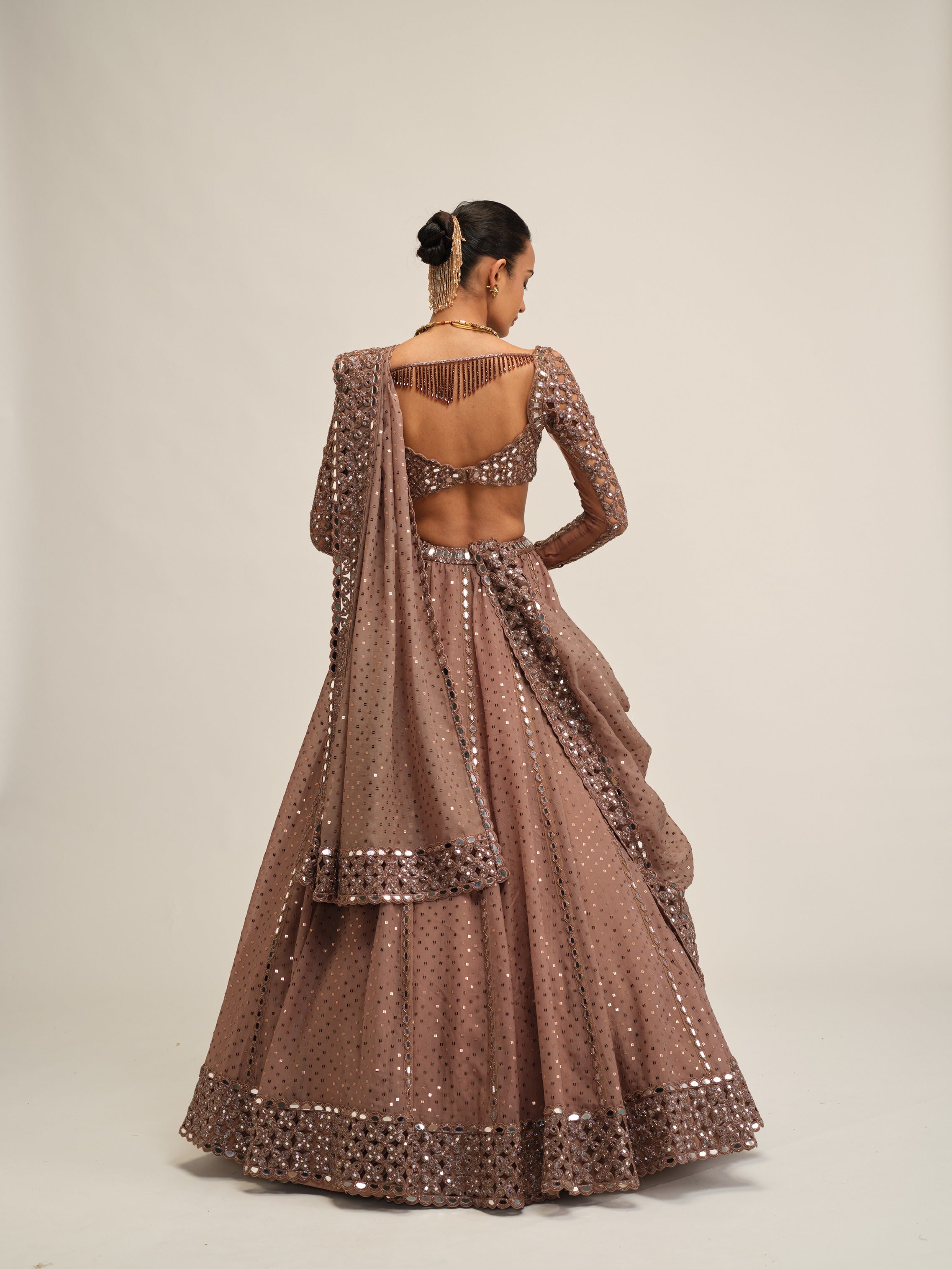 Deep Beige Sequins Embroidered Lehenga Set