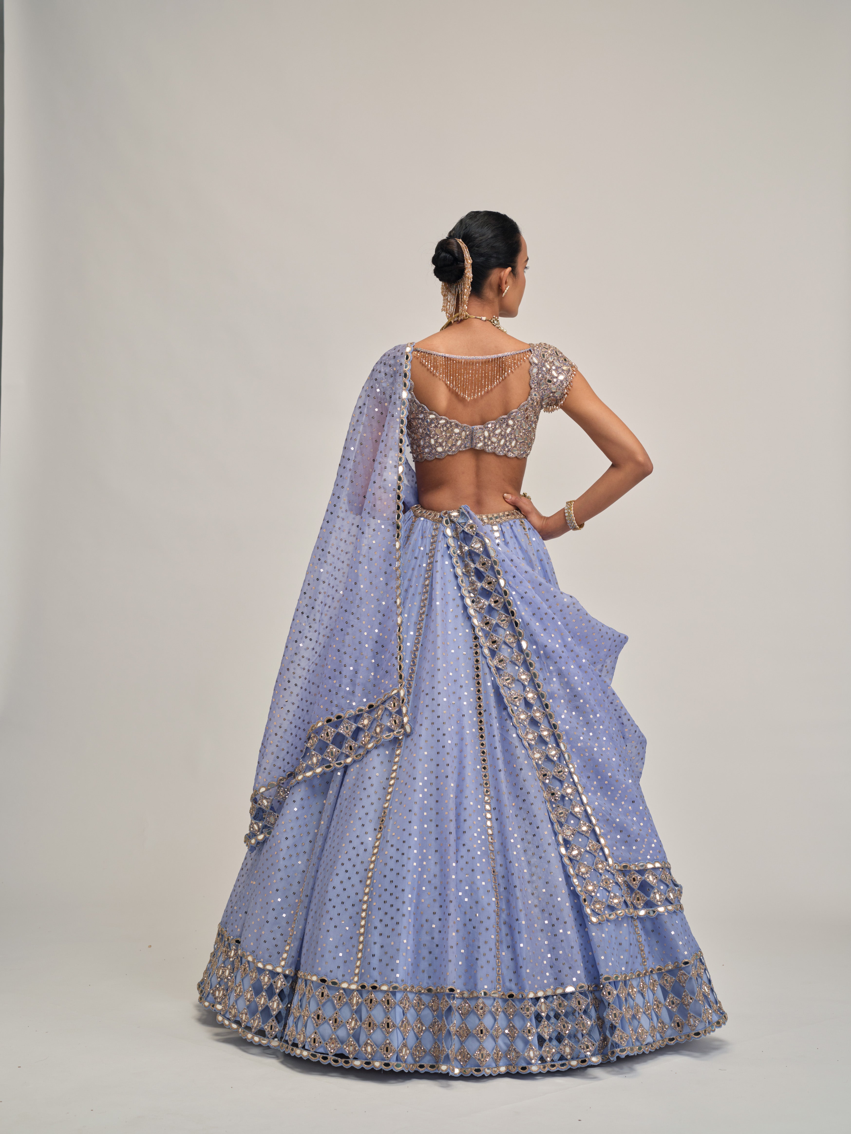 Dew Blue Sequins Embroidered Lehenga Set