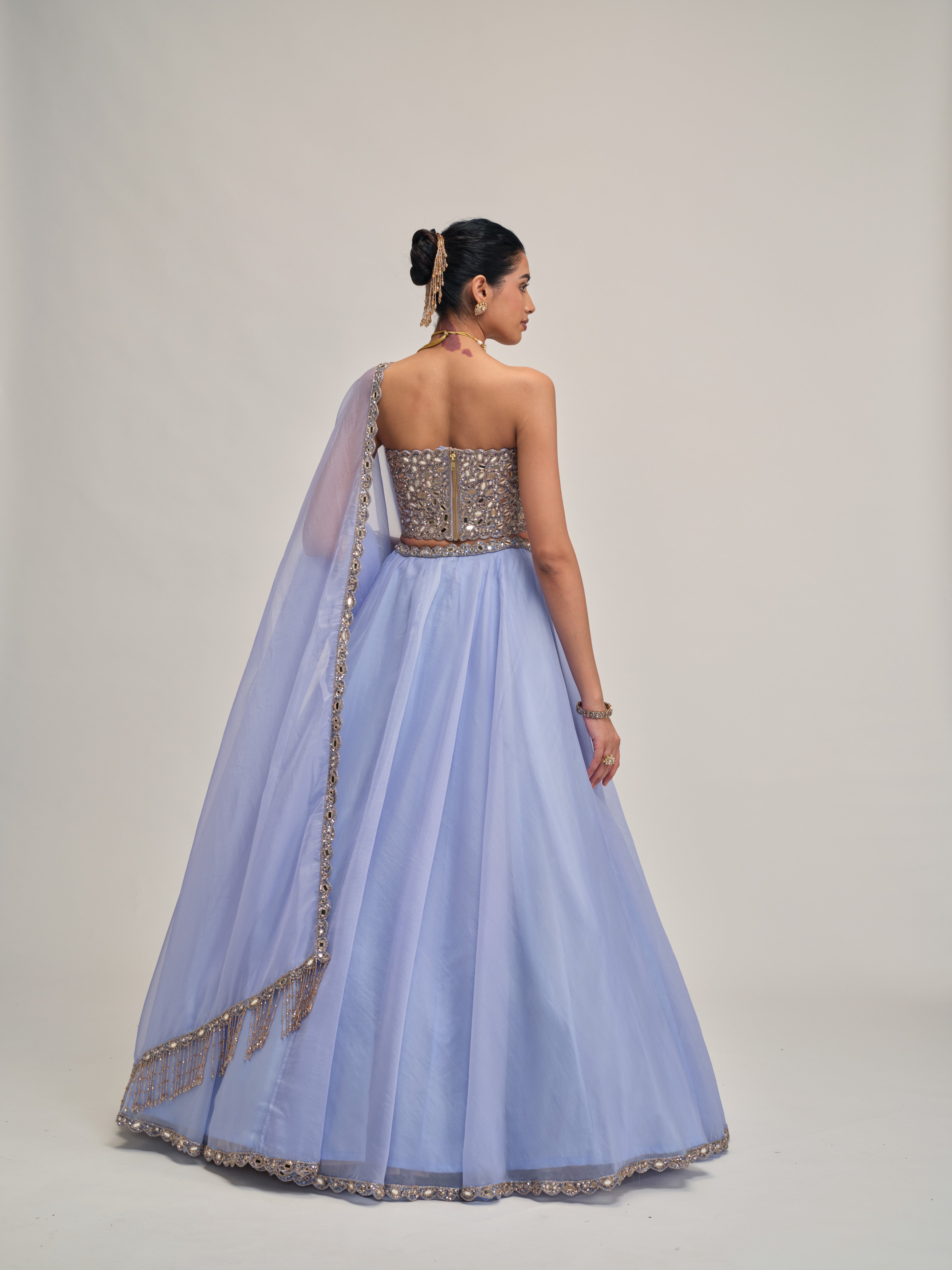 Dew Blue Organza Lehenga Set