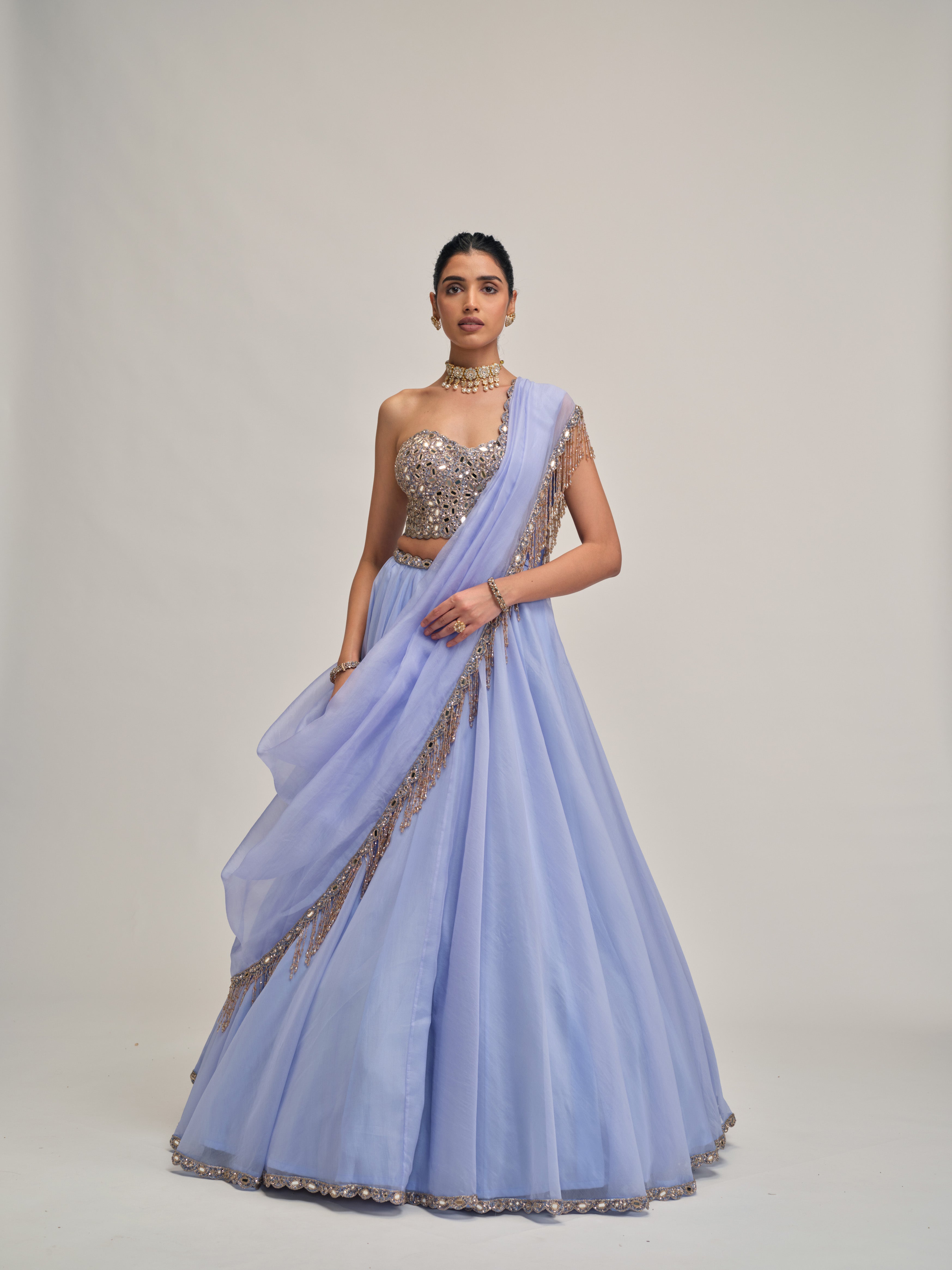 Dew Blue Organza Lehenga Set