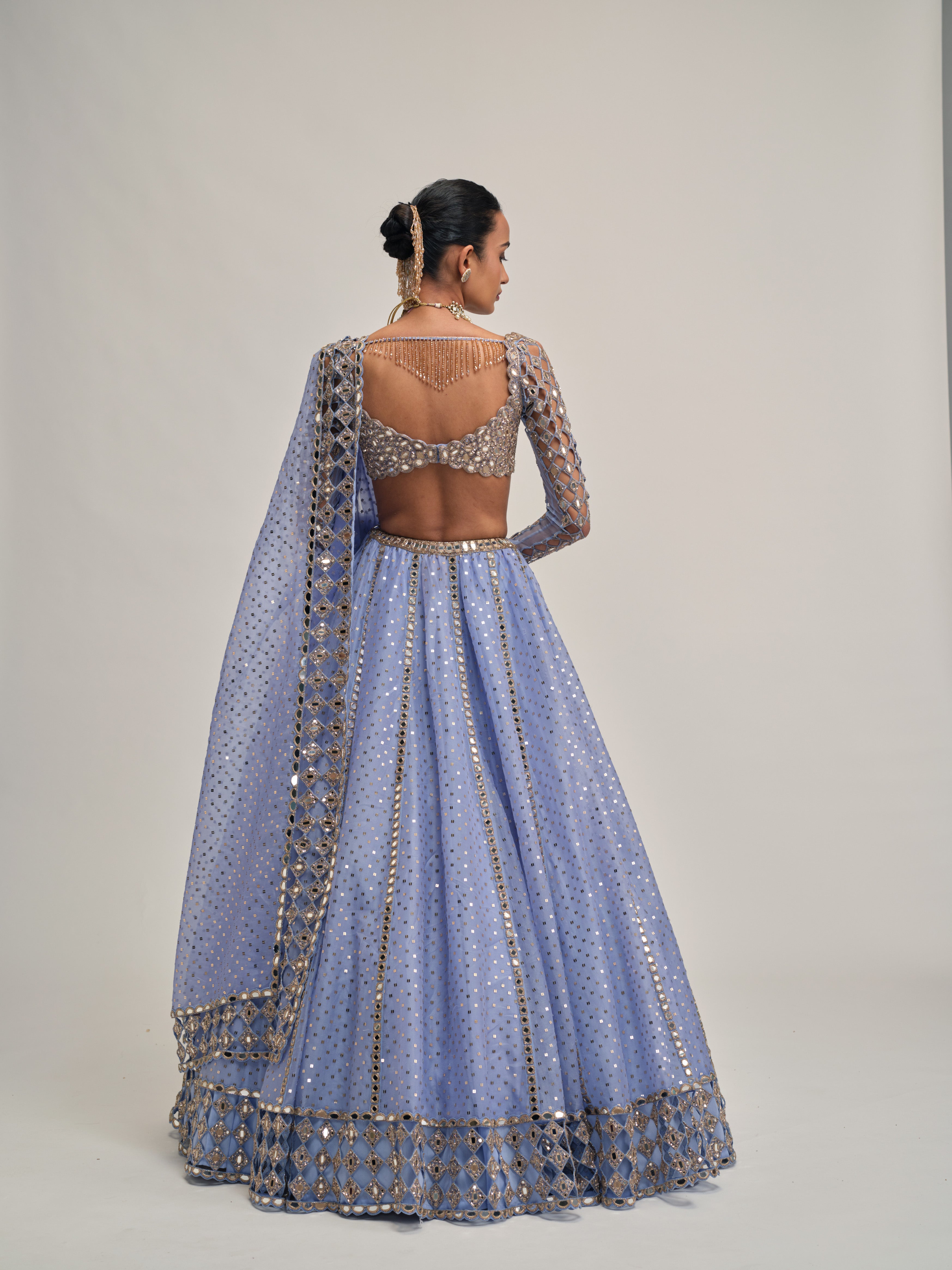Dew Blue Cutwork Sleeve Lehenga Set