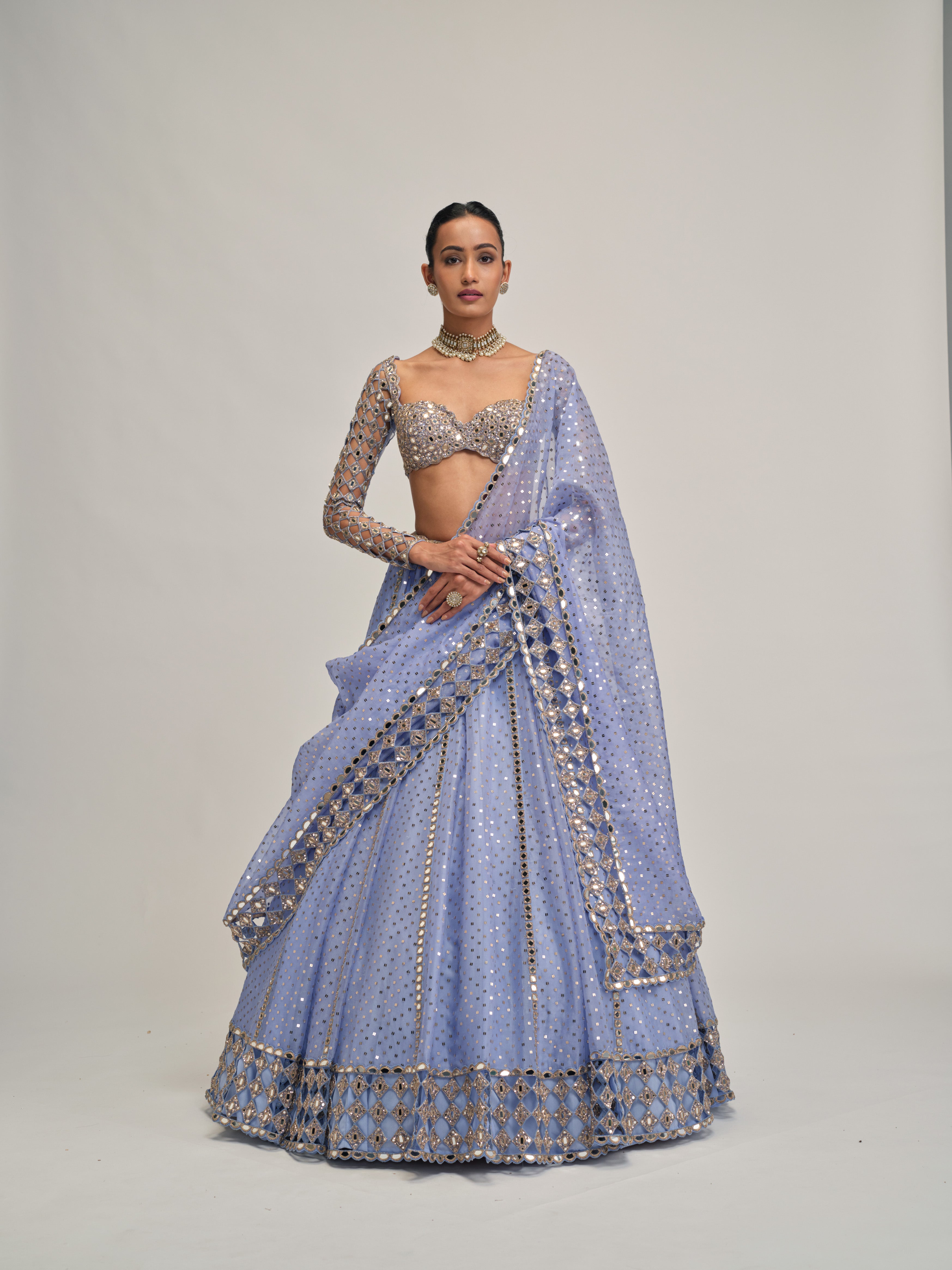 Dew Blue Cutwork Sleeve Lehenga Set