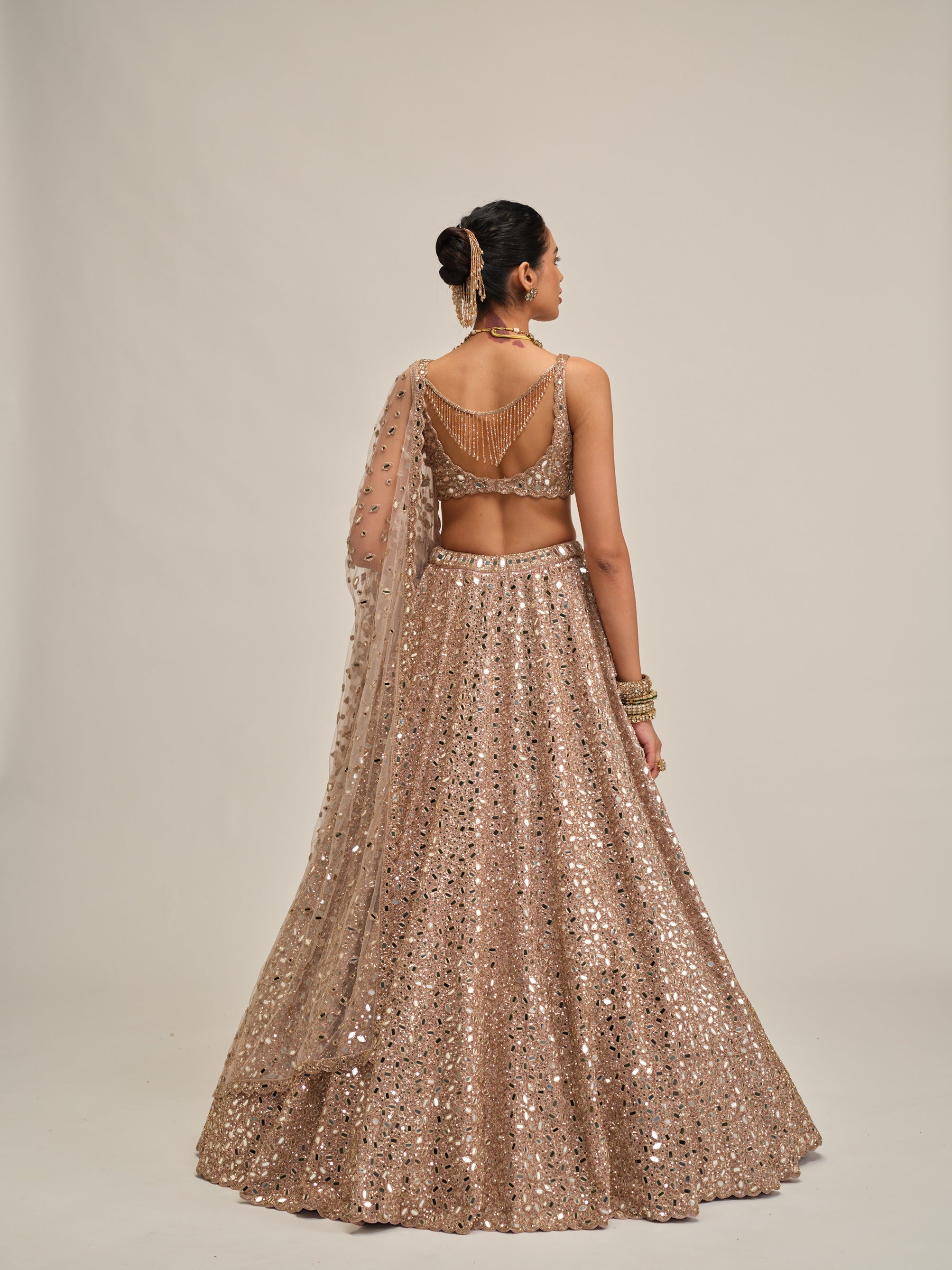 Ash Pink Mirror Embroidered Lehenga Set