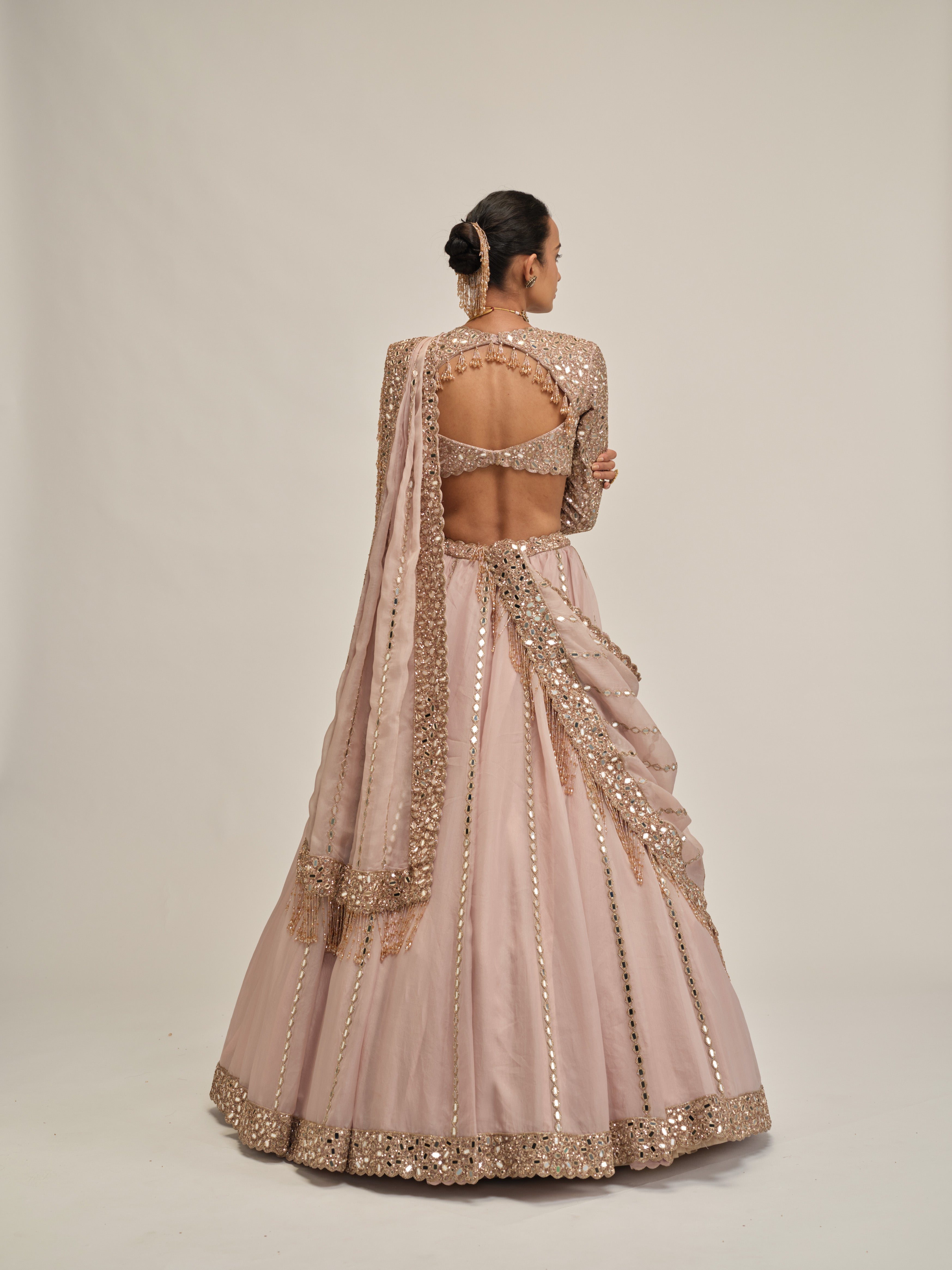Ash Pink Full Sleeve Lehenga Set