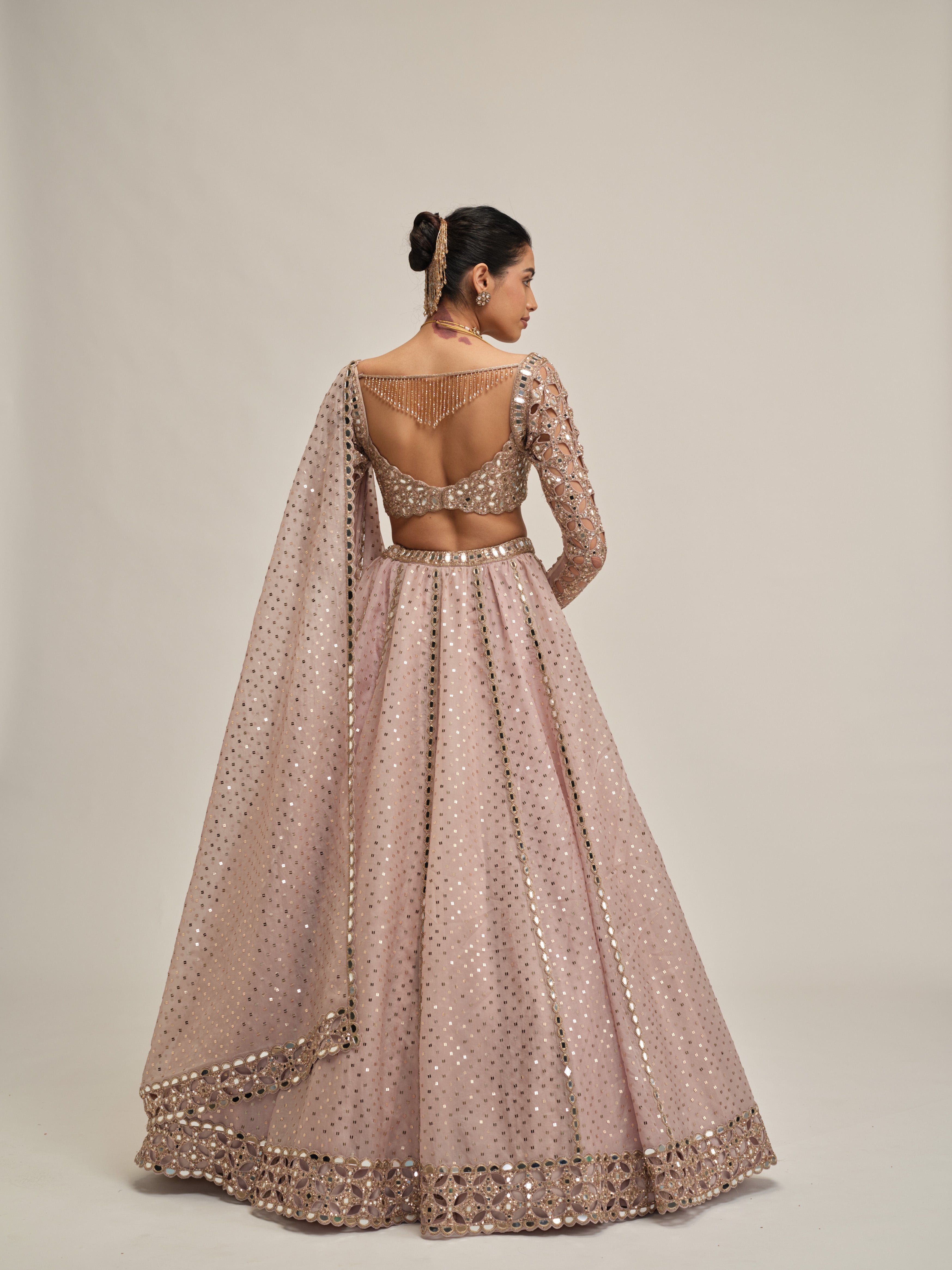 Ash Pink Cutwork Sleeve Lehenga Set