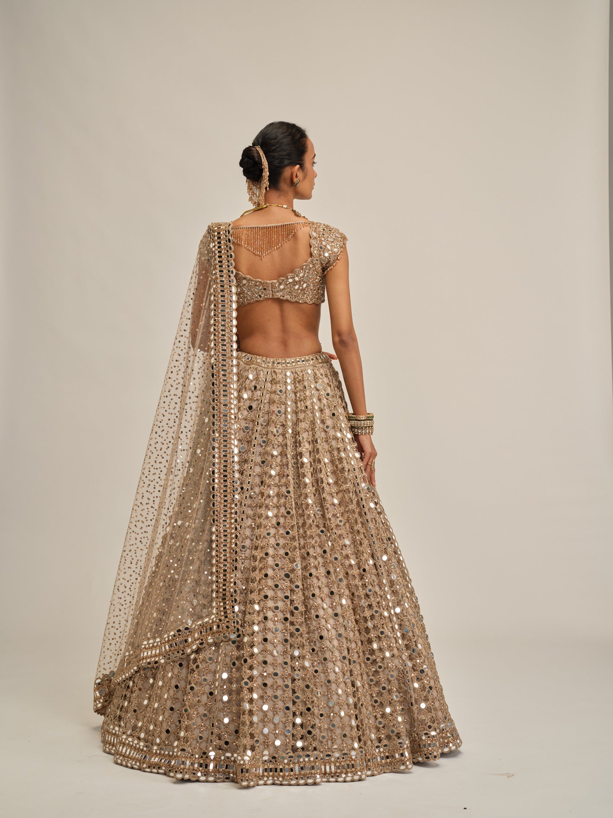 Light Beige Big Mirror Cutwork Lehenga Set