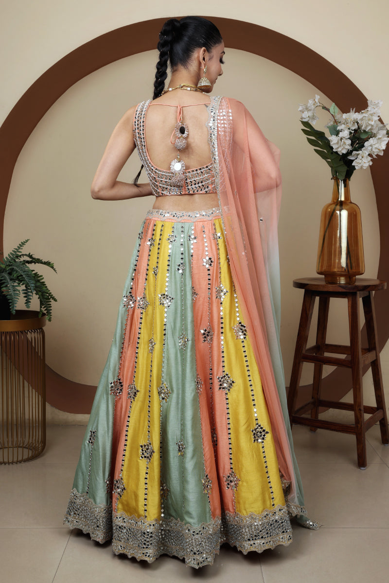 Multicolor Mirror Work Lehnga Set
