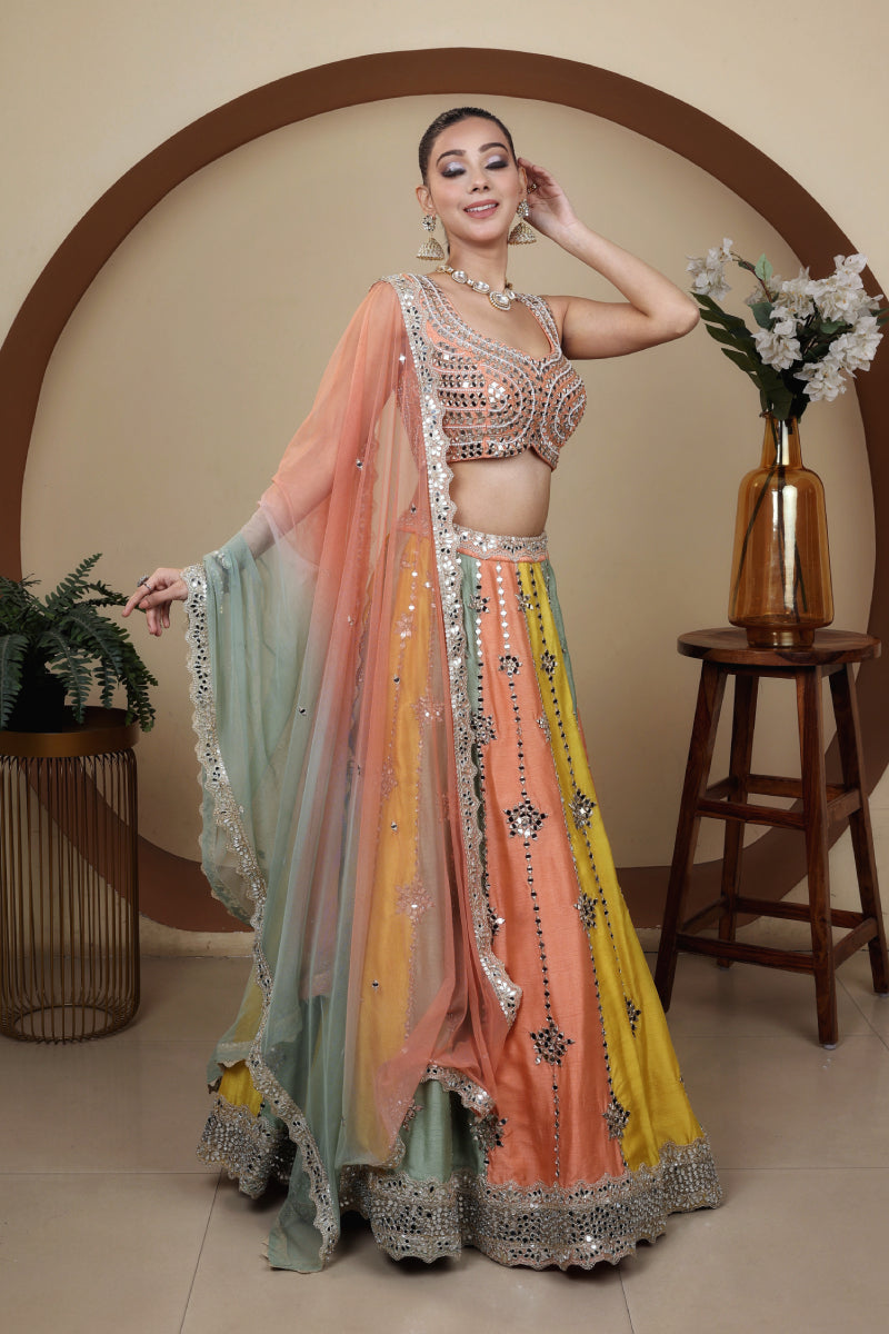 Multicolor Mirror Work Lehnga Set