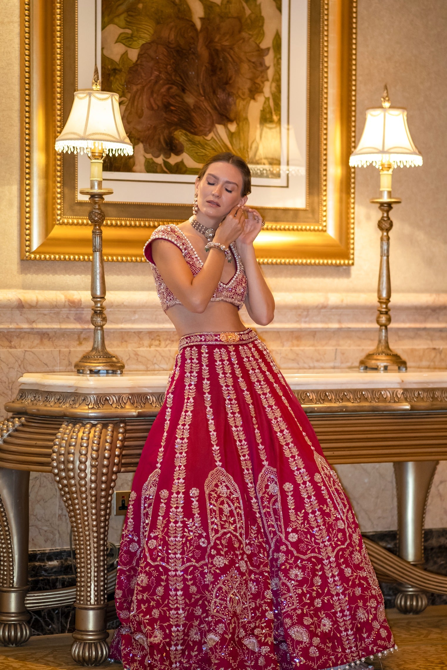 Plum Blossam Red Lehenga Set