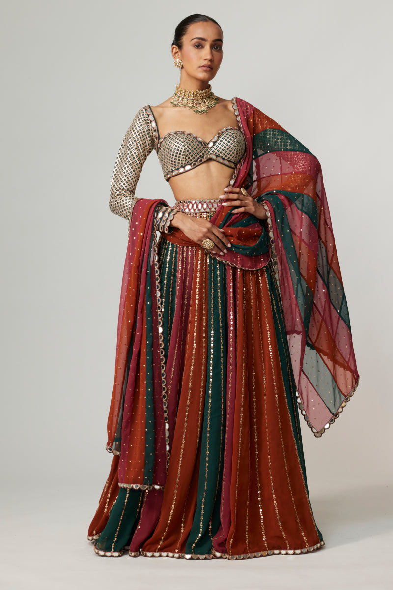 CRANBERRY LEHENGA PANTS WITH SWEETHEART NECK FULL SLEEVE BLOUSE