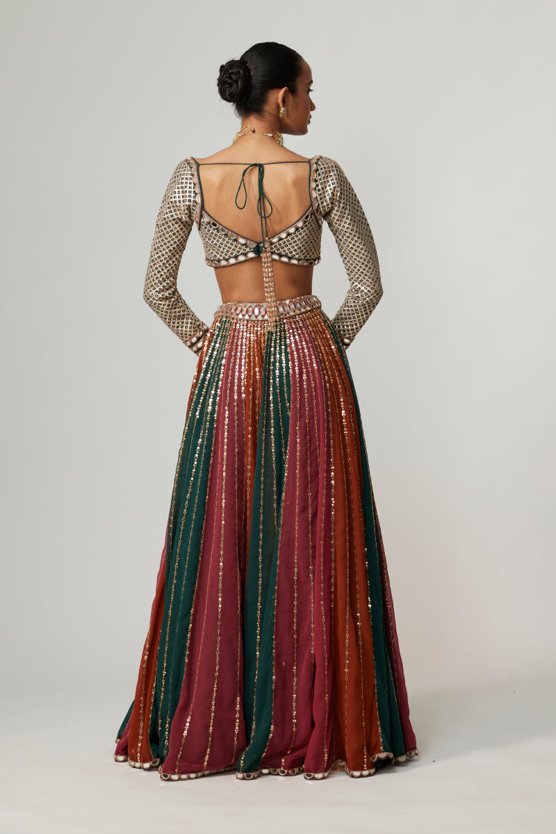 CRANBERRY LEHENGA PANTS WITH SWEETHEART NECK FULL SLEEVE BLOUSE