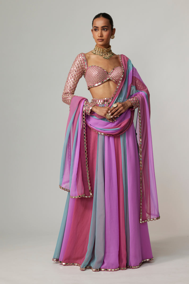 MAUVE MULTICOLOR LEHENGA PANTS SET