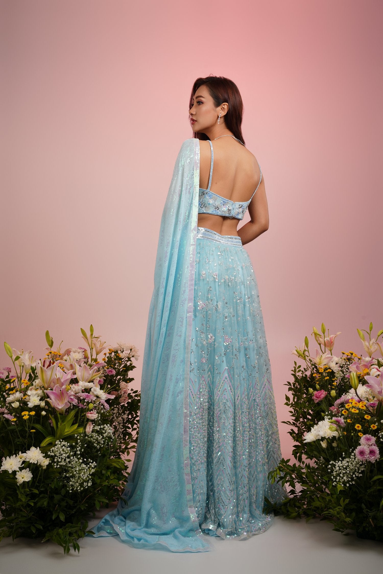 Ice Blue Embroidered Lehenga Set