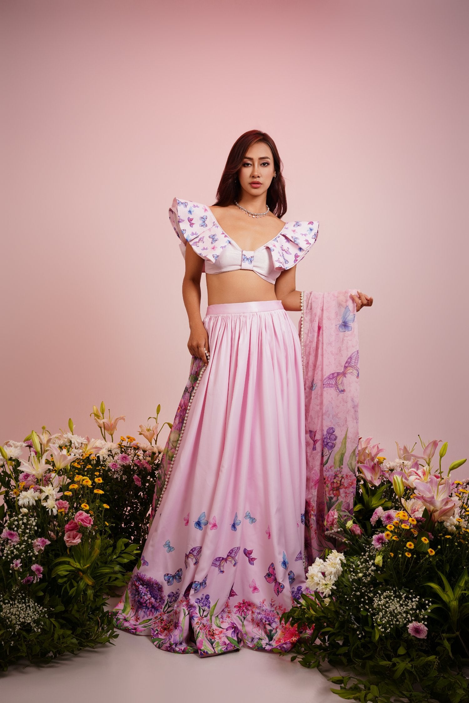 Blush Pink Floral Embroidered Lehenga Set