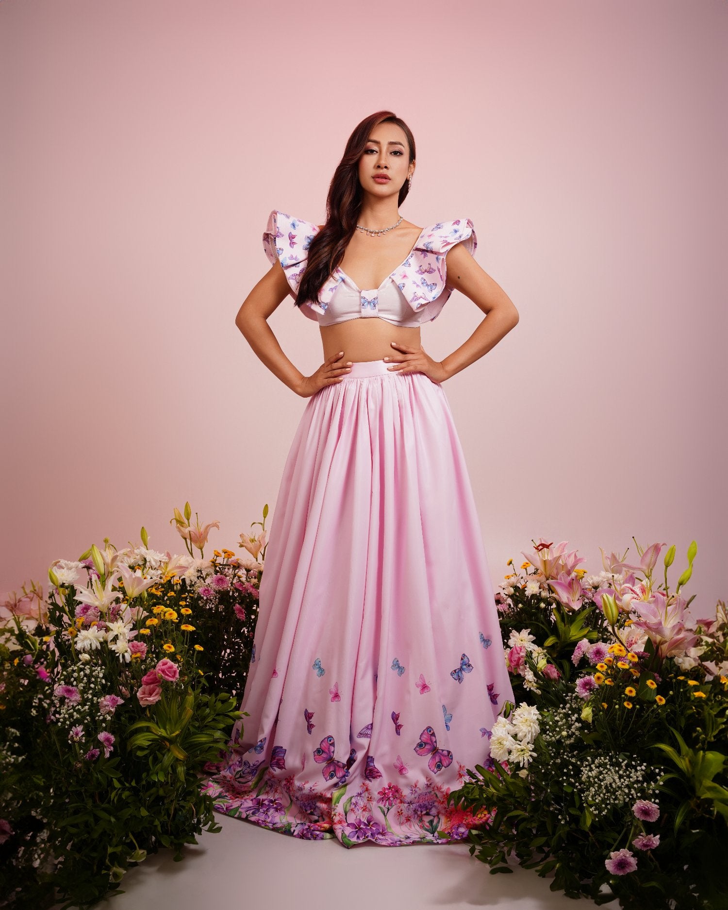 Blush Pink Floral Embroidered Lehenga Set