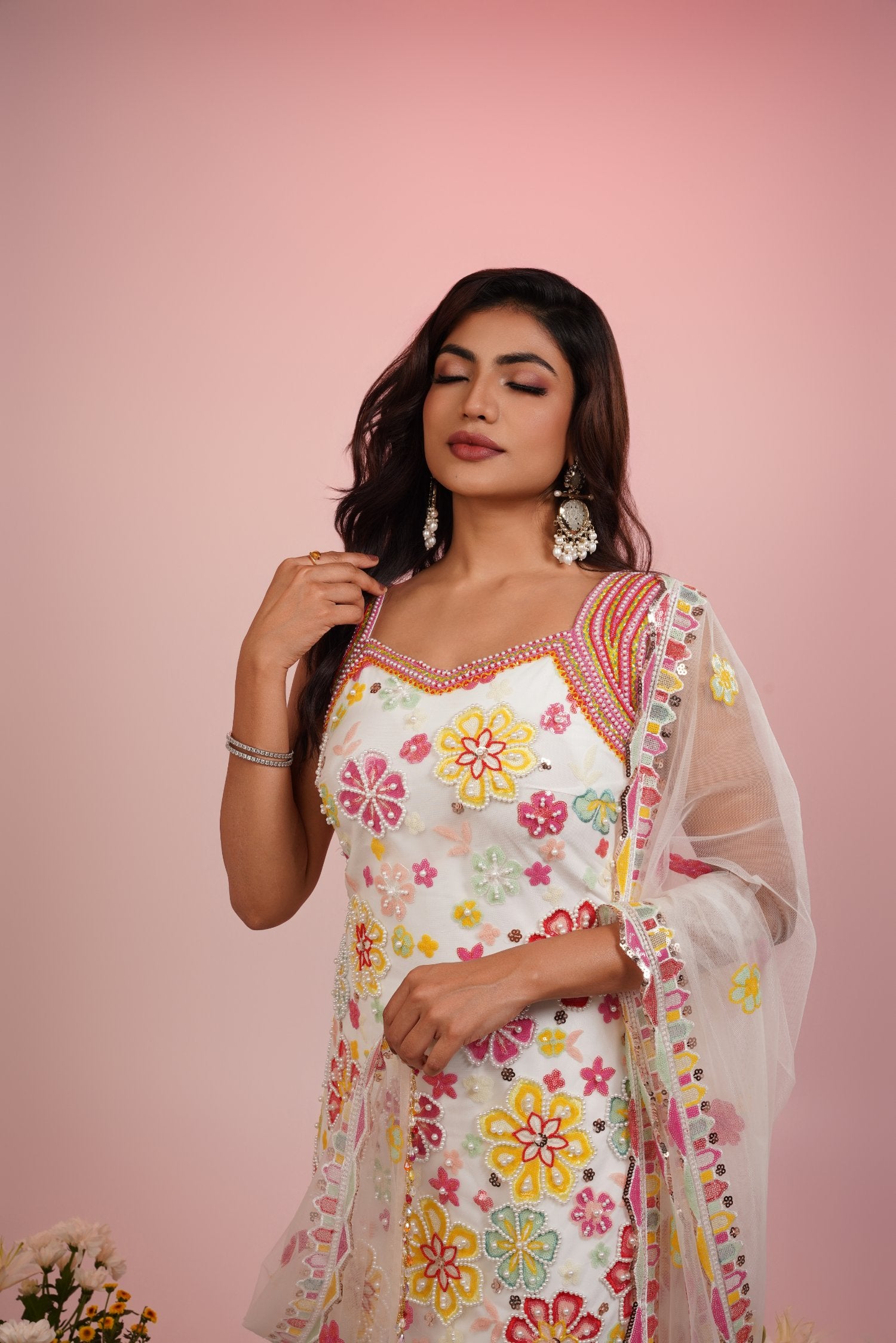 Multi Colour Embroidered Kurta Set