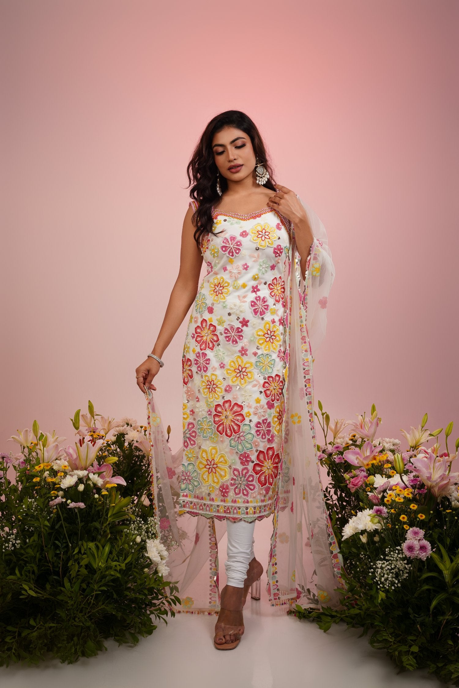 Multi Colour Embroidered Kurta Set