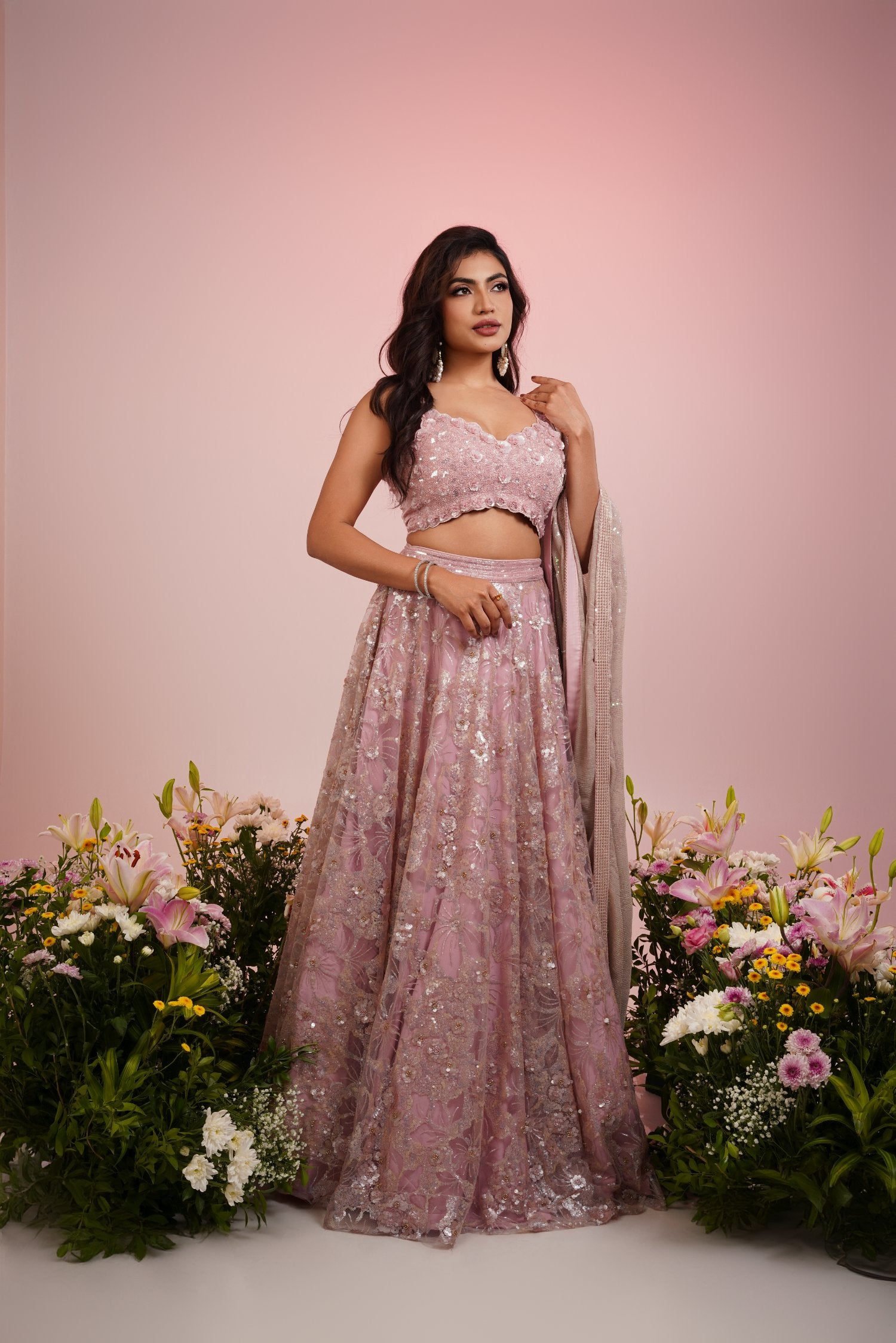Lavender Sequins Embroidered Lehenga Set