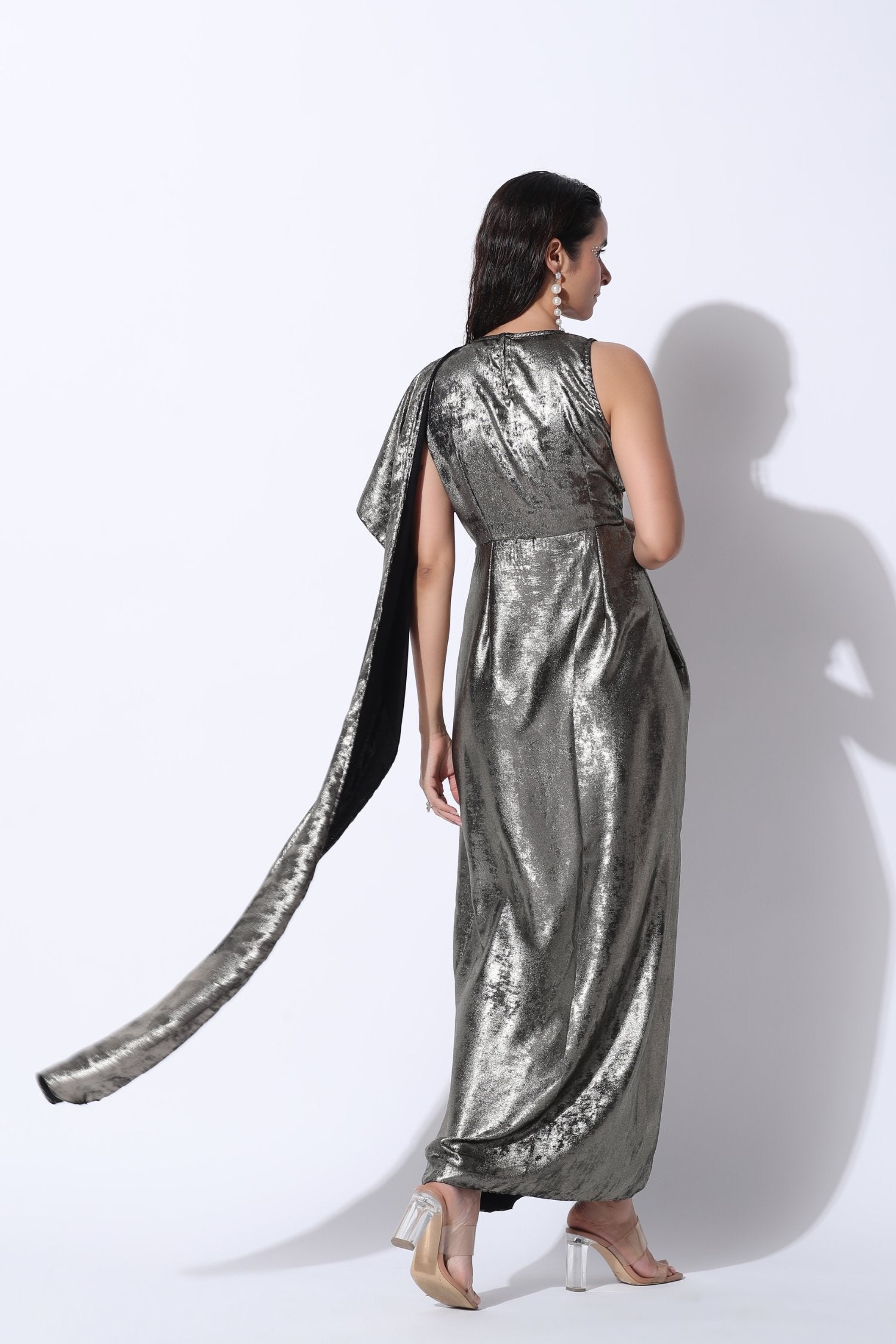 Metallic Saree Drape Gown