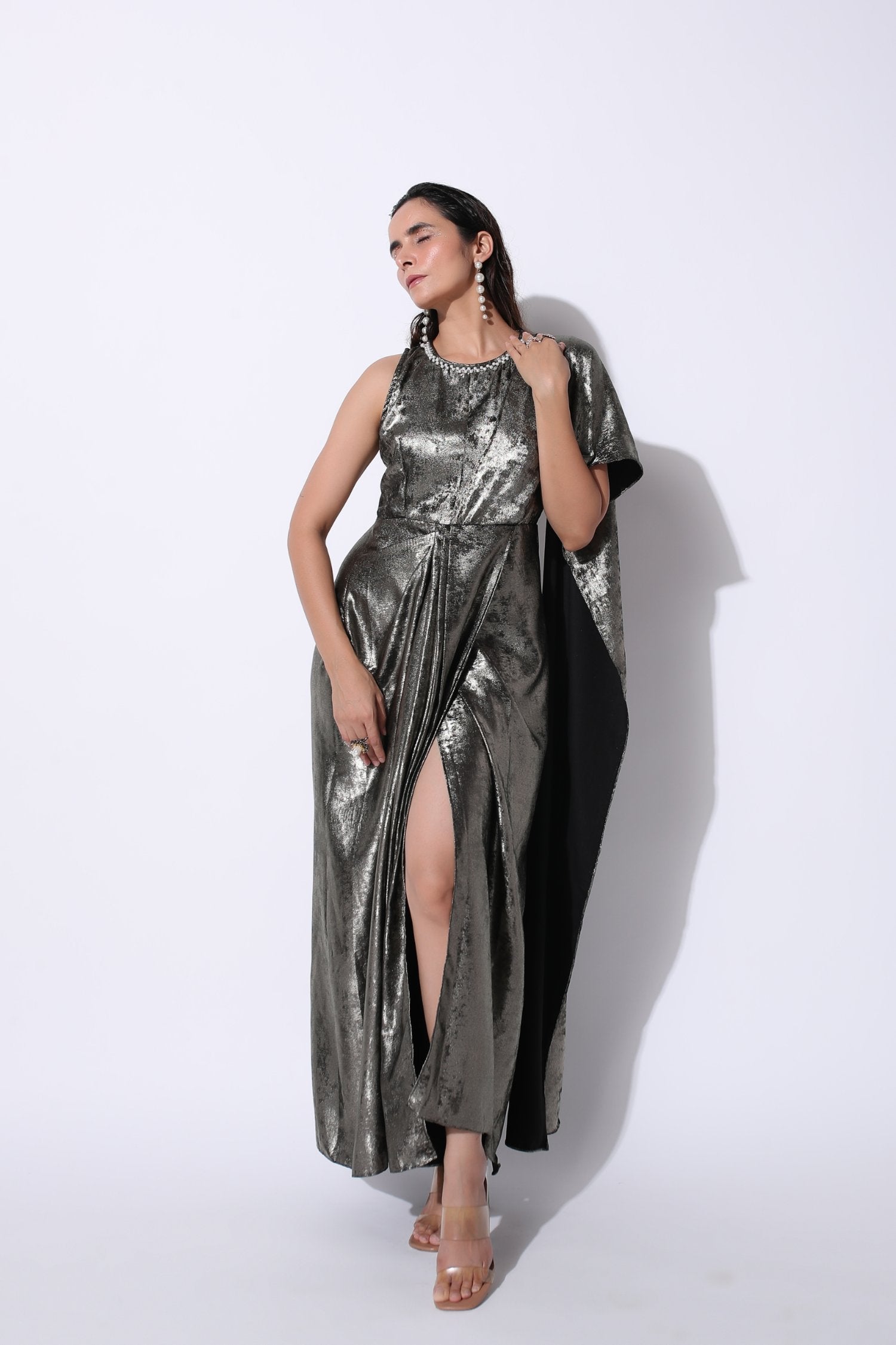 Metallic Saree Drape Gown