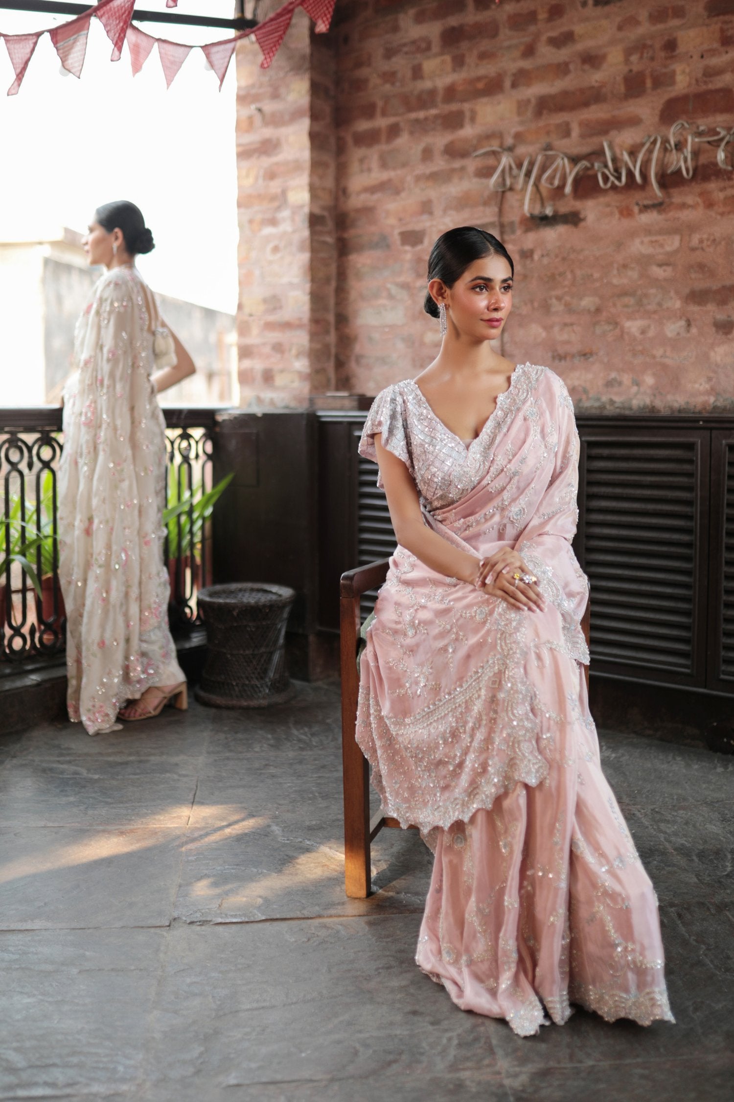 Pink Embroidered Saree