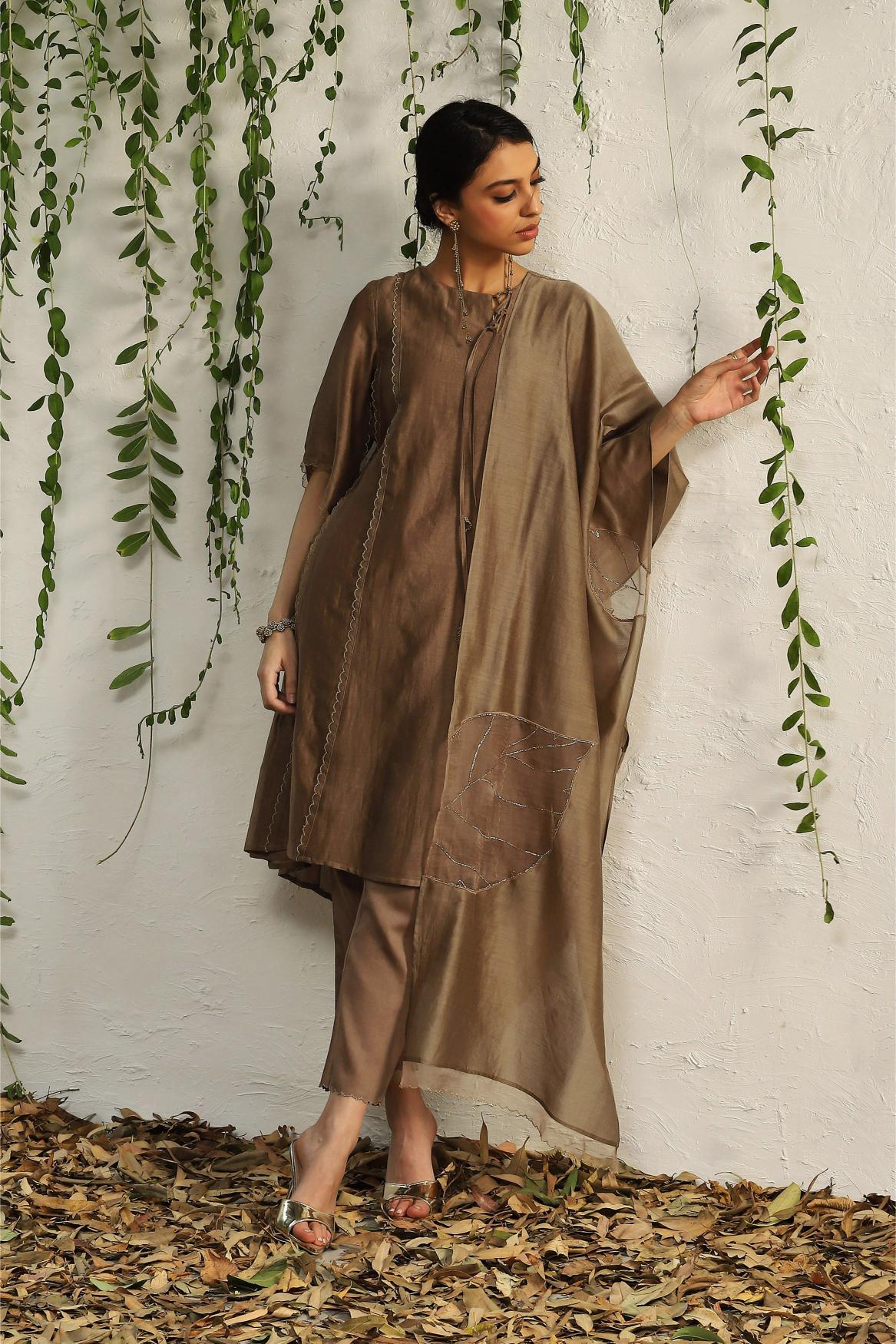 Ginger chanderi tie-up Kurta set- set of 3