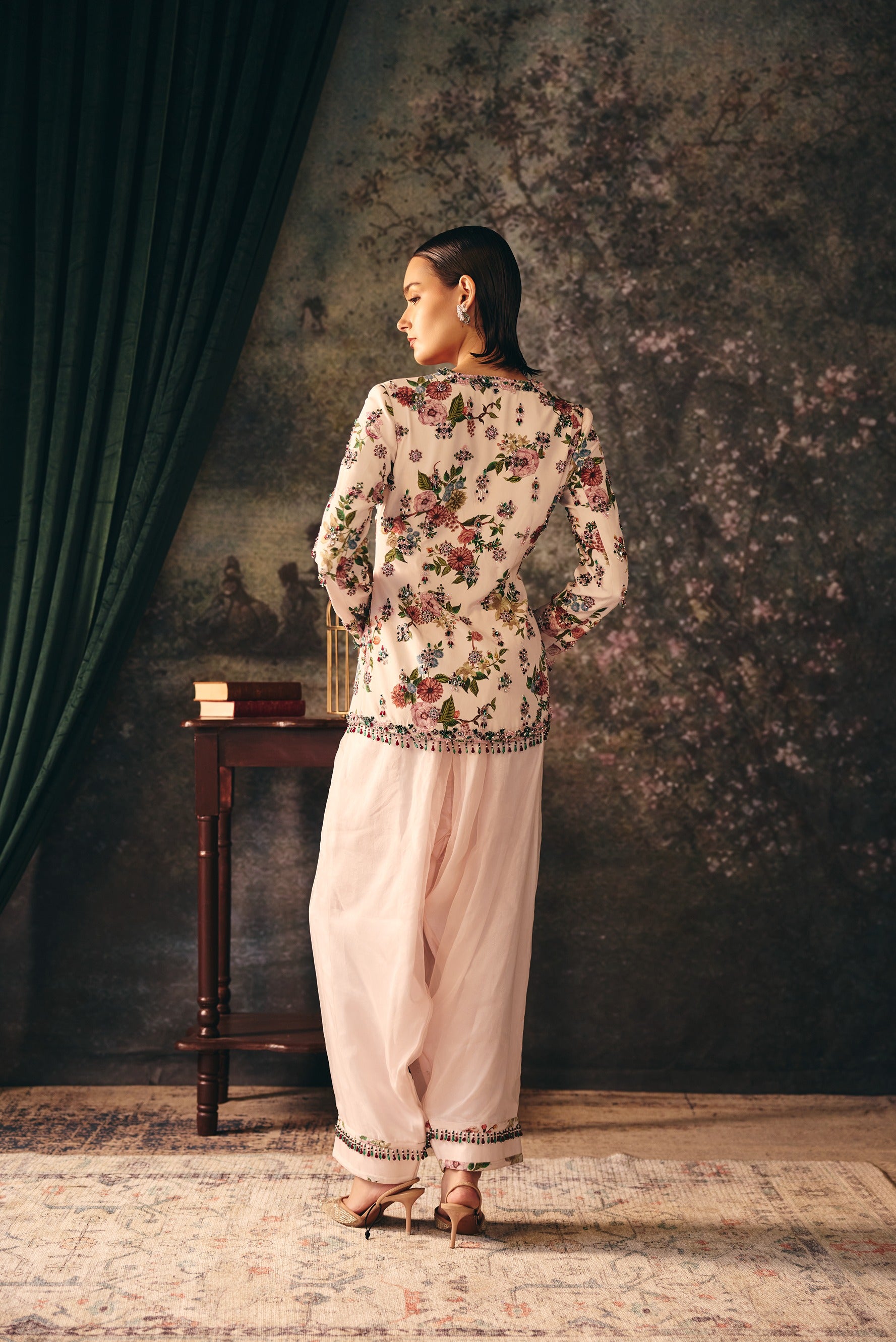 NYRA: Ivory Printed Jacket With Salwar