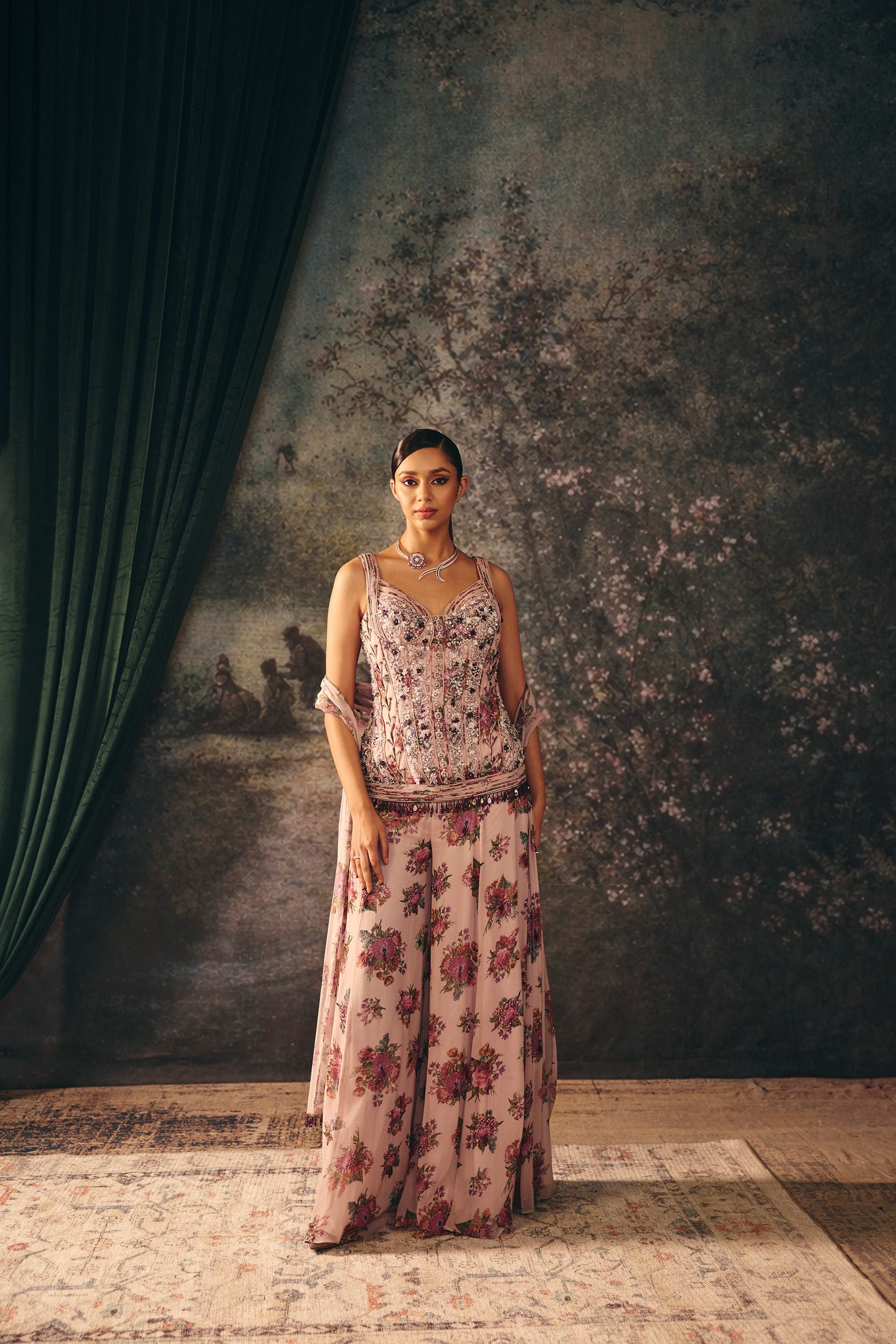 FIA: Orchid Haze Pink Printed Corset & Sharara