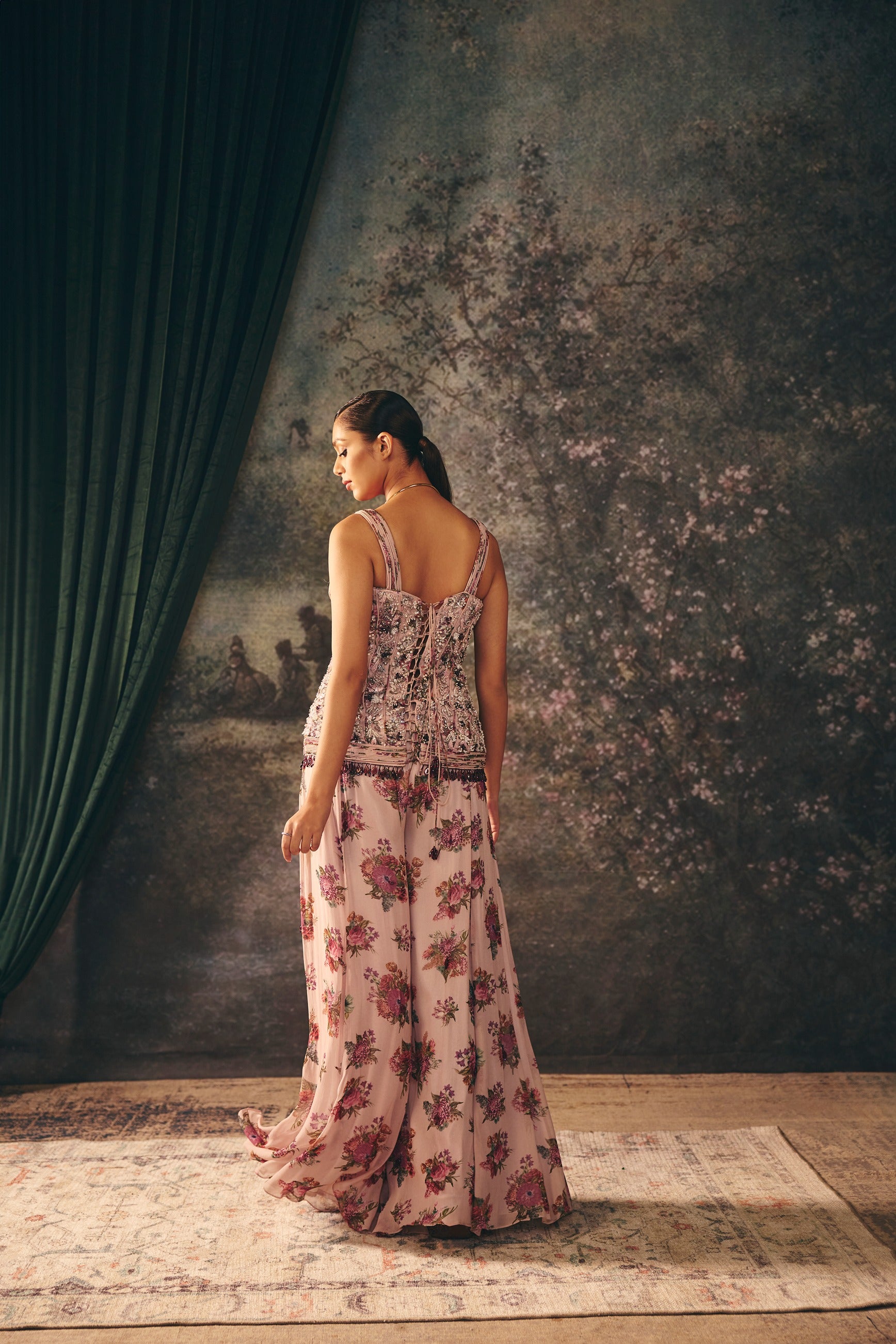 FIA: Orchid Haze Pink Printed Corset & Sharara
