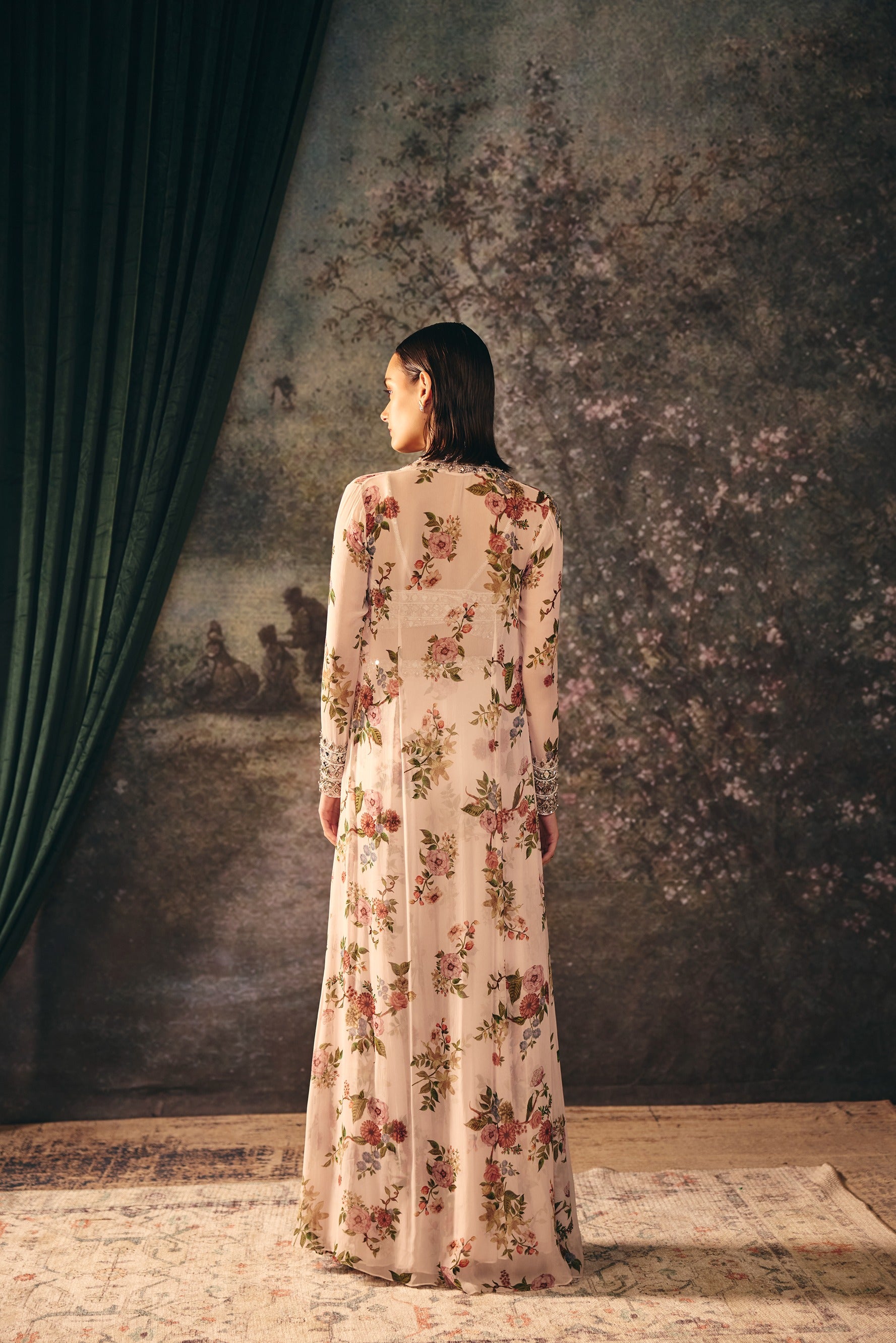 CRISTALINE: Pearl White Embroidered Jacket, Blouse & Palazzo Set