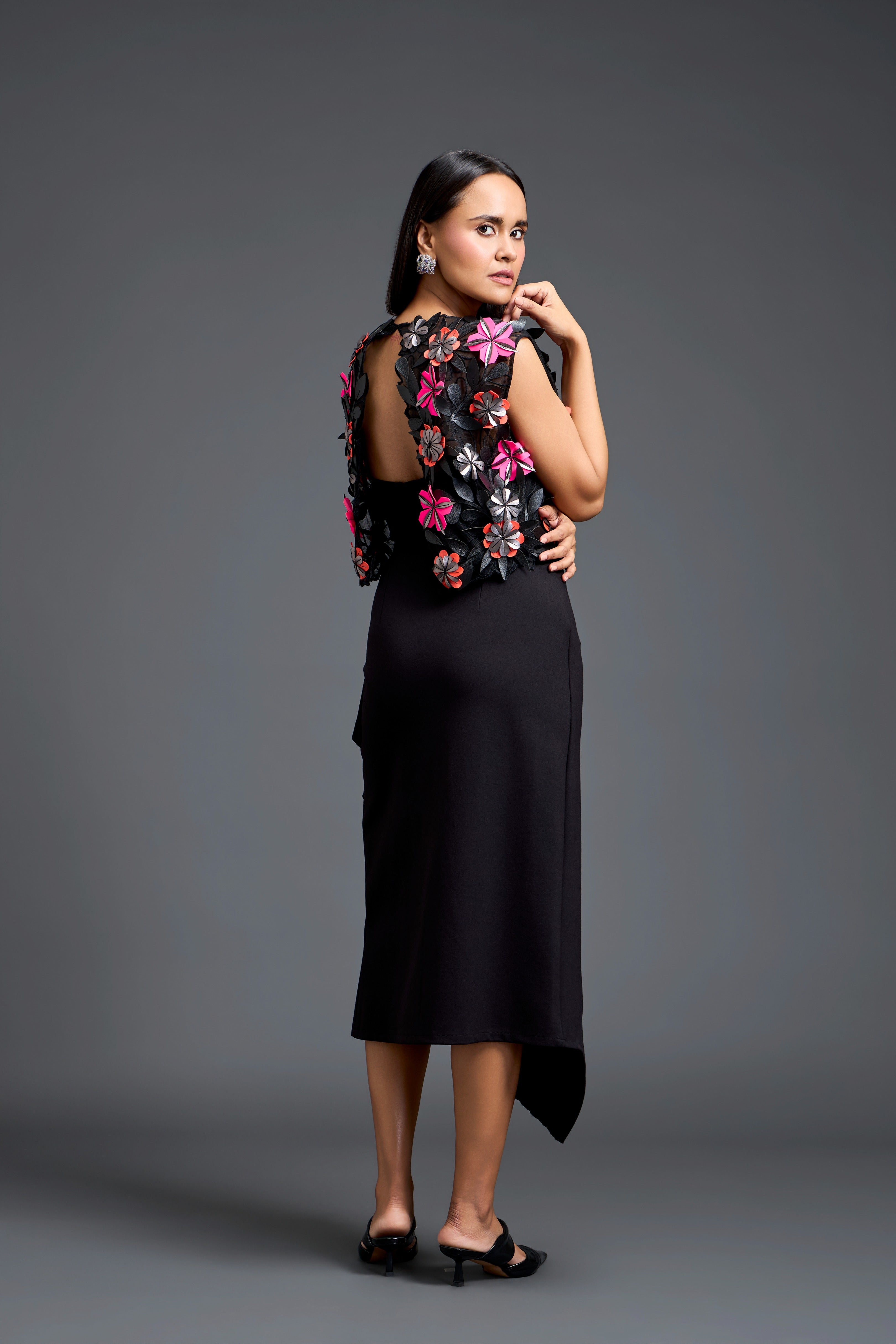 Black Laser-Cut Floral Cape Set
