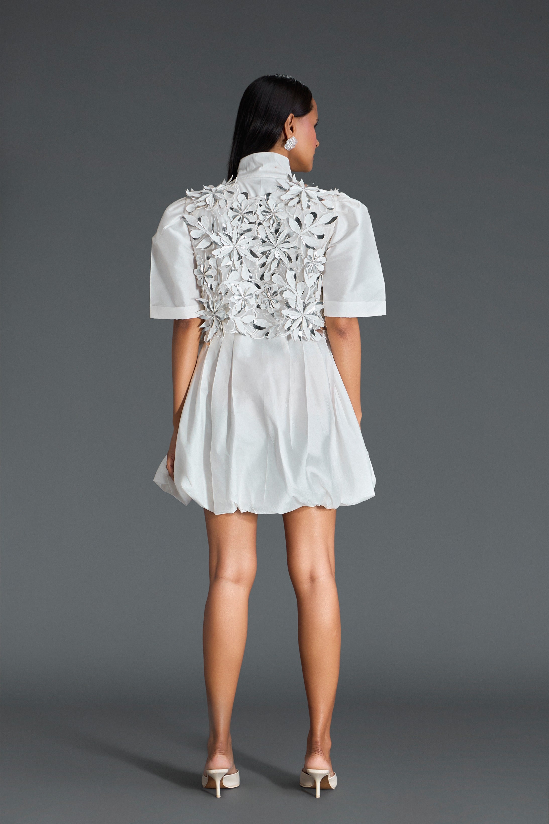 White Taffeta Bubble Dress & Floral Jacket