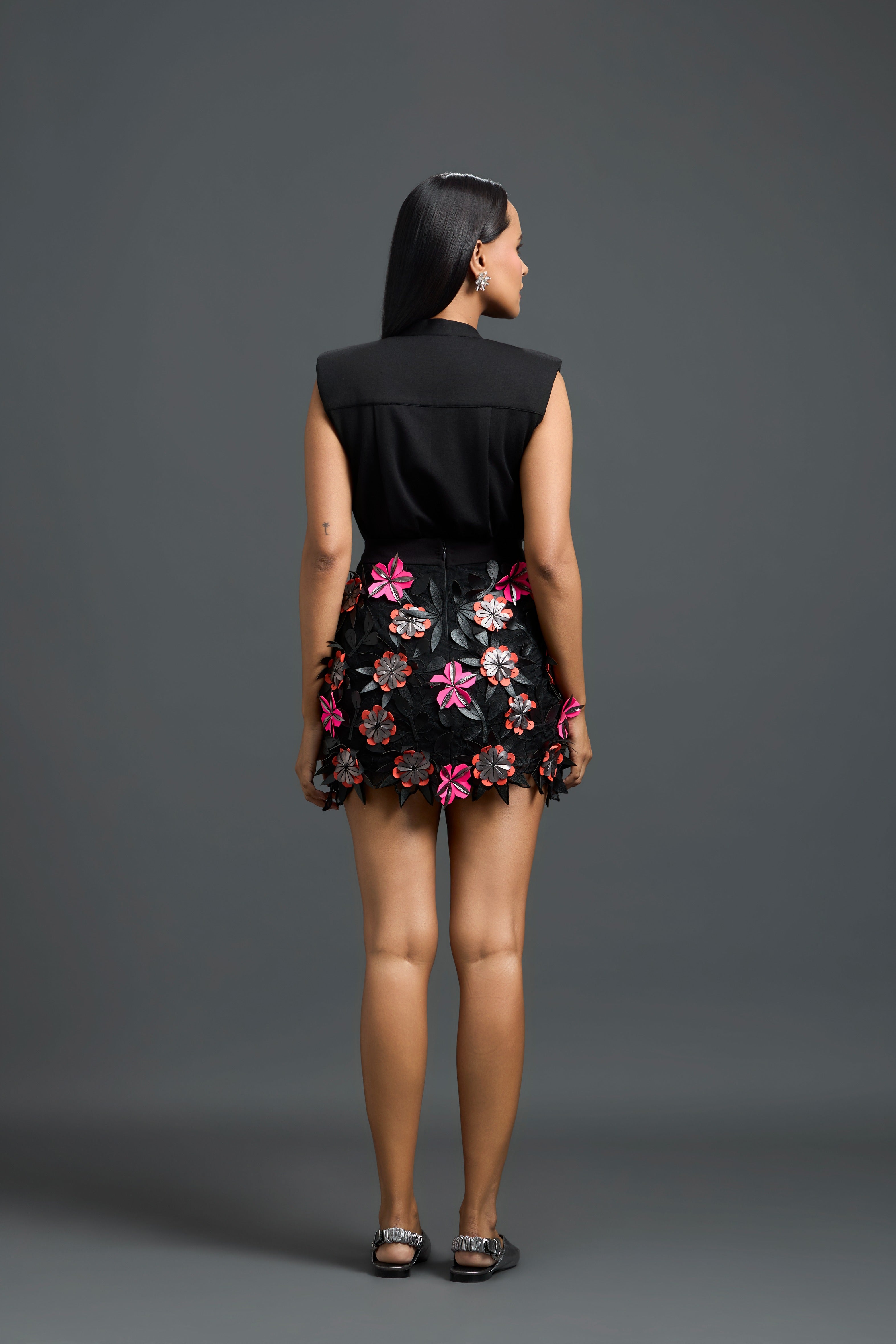 Black Embroidered Top & Skirt Set