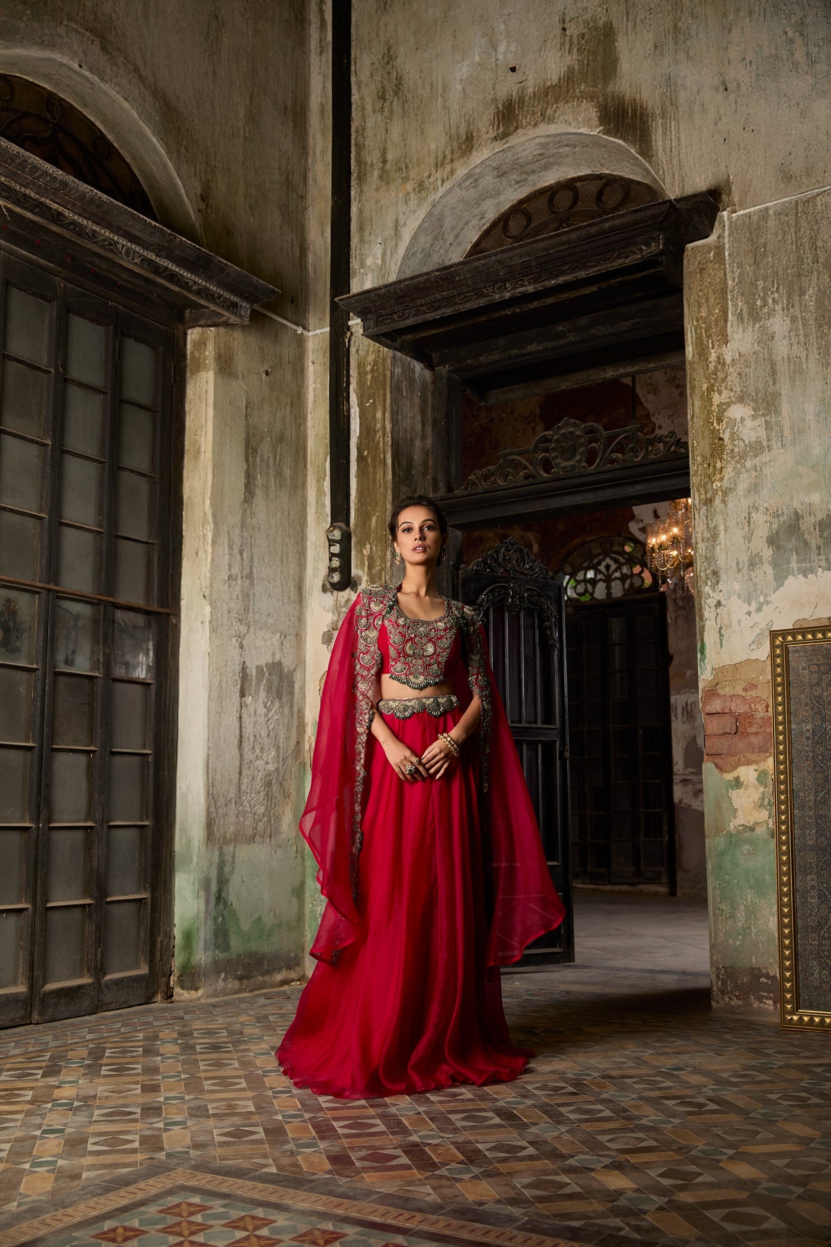 Blouse With Cape And Skirt