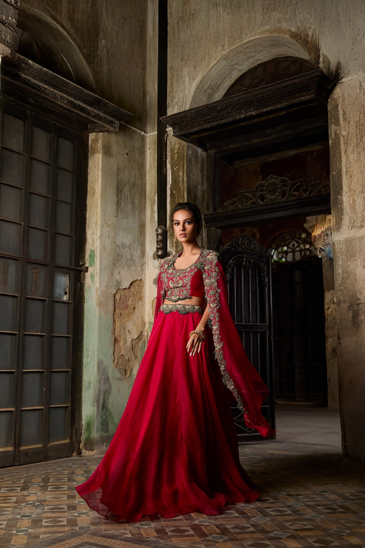 Blouse With Cape And Skirt