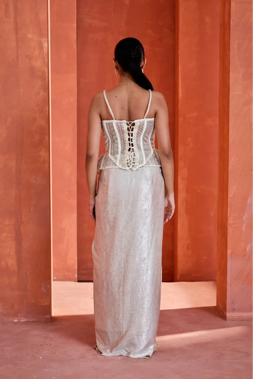 White Drape Skirt With Corset
