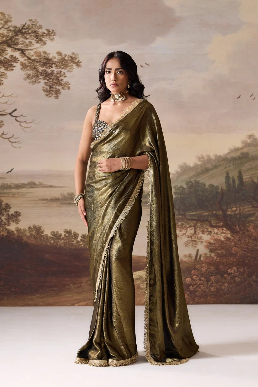 Olive Ready To Wear Saree And Blouse