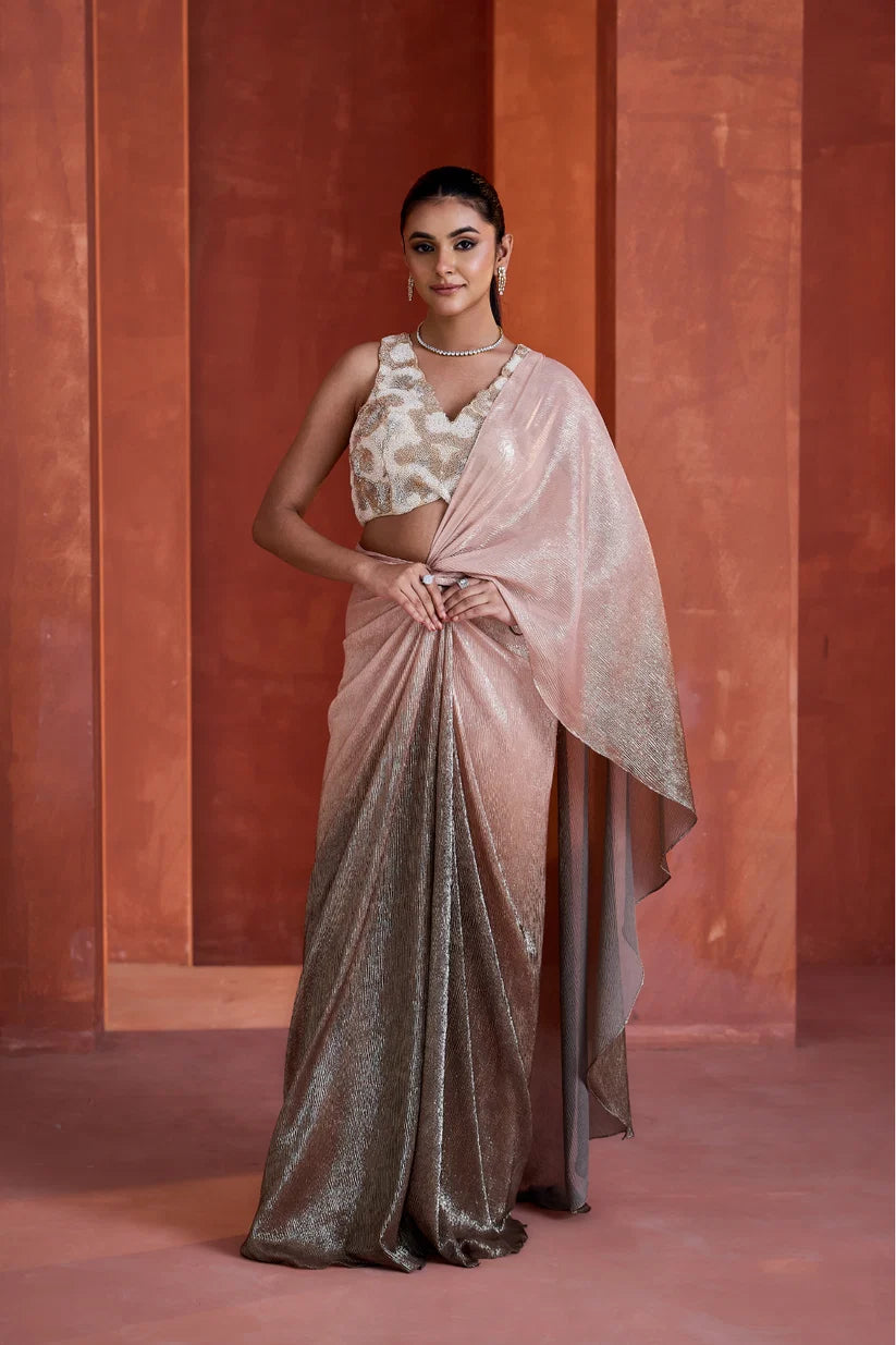 Ombre Pink Drape Skirt And Blouse