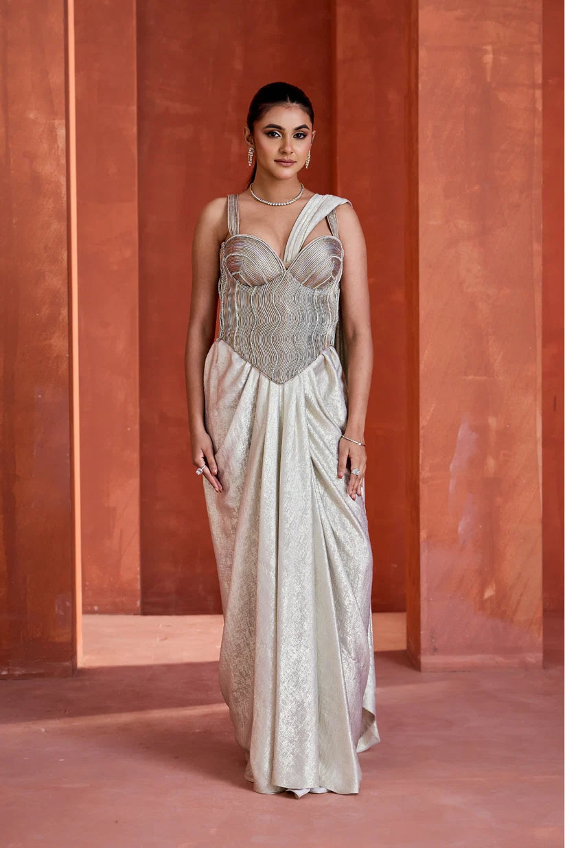 White Corset With Drape Skirt