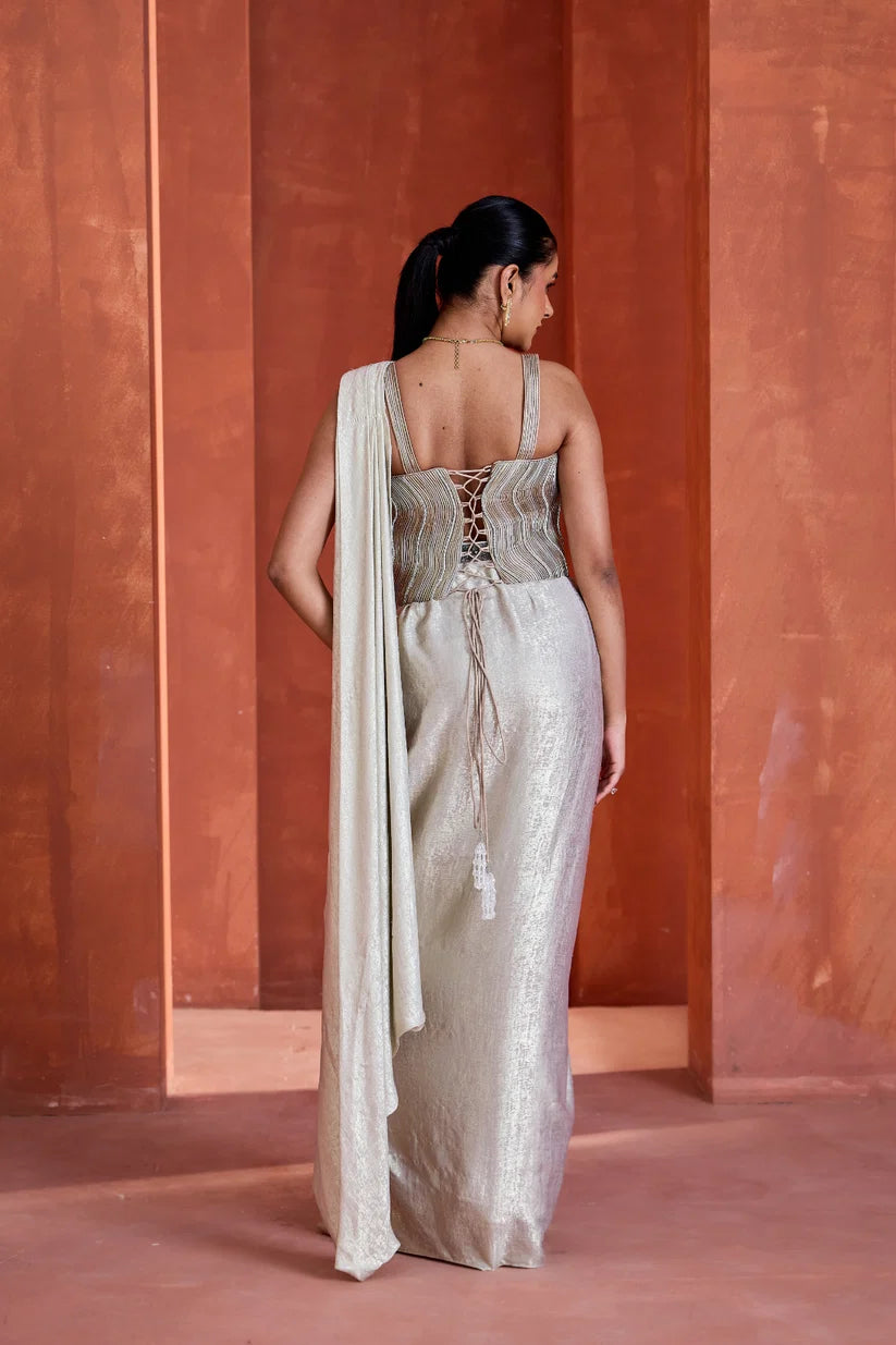 White Corset With Drape Skirt